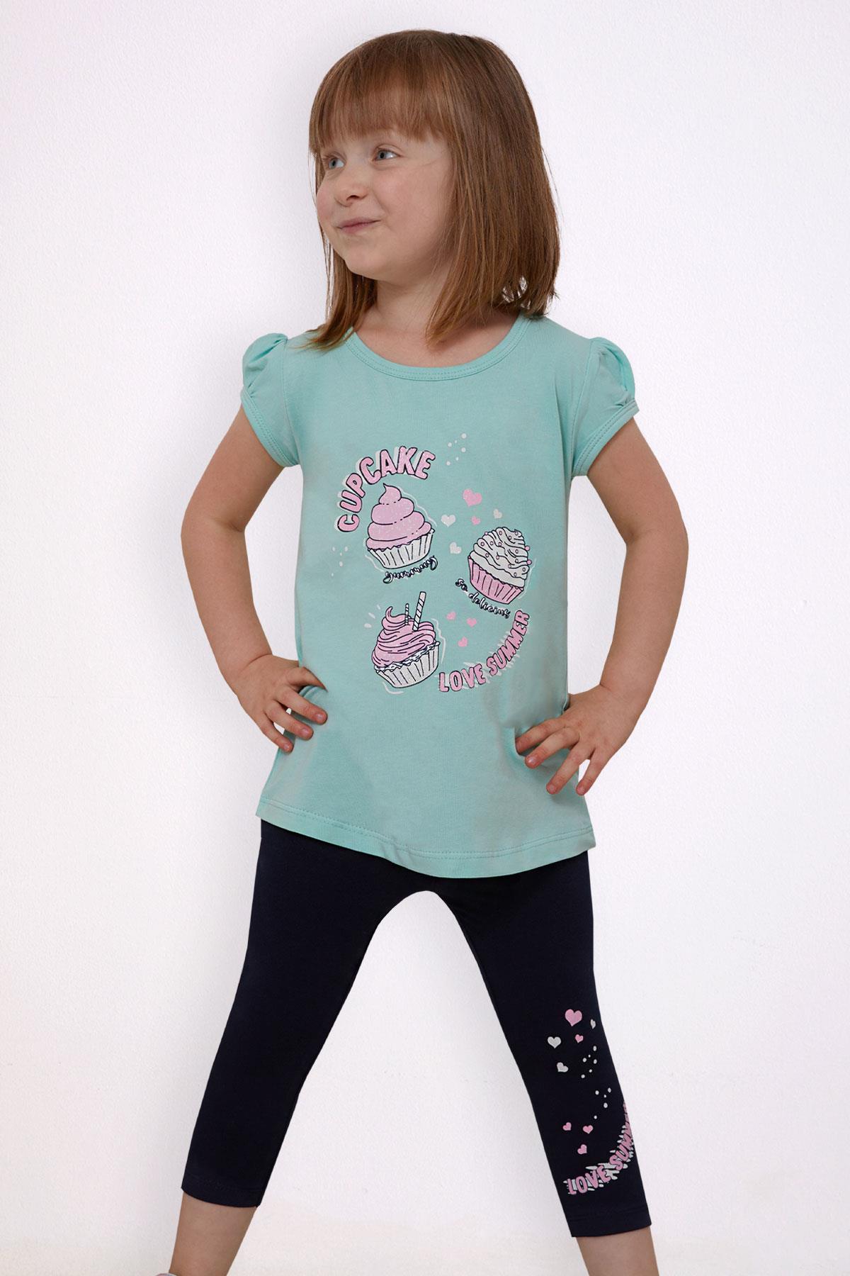 Breeze Kız Çocuk Kapri Taytlı Takım Yaz Temalı Cupcake Baskılı Su Yeşili (1.5-5 Yaş)