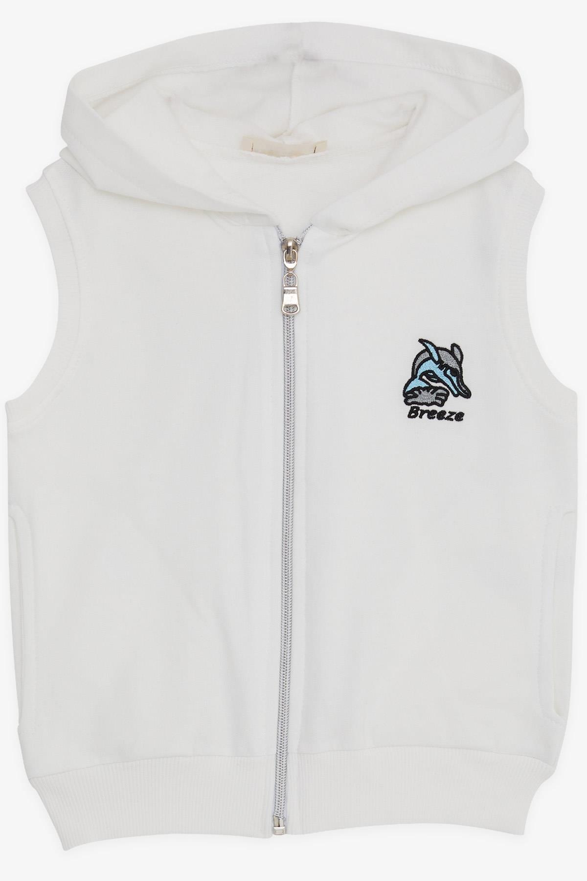 Breeze Kız Çocuk Kapüşonlu Yelek Fermuarlı Nakışlı Ekru (3-8 Yaş)