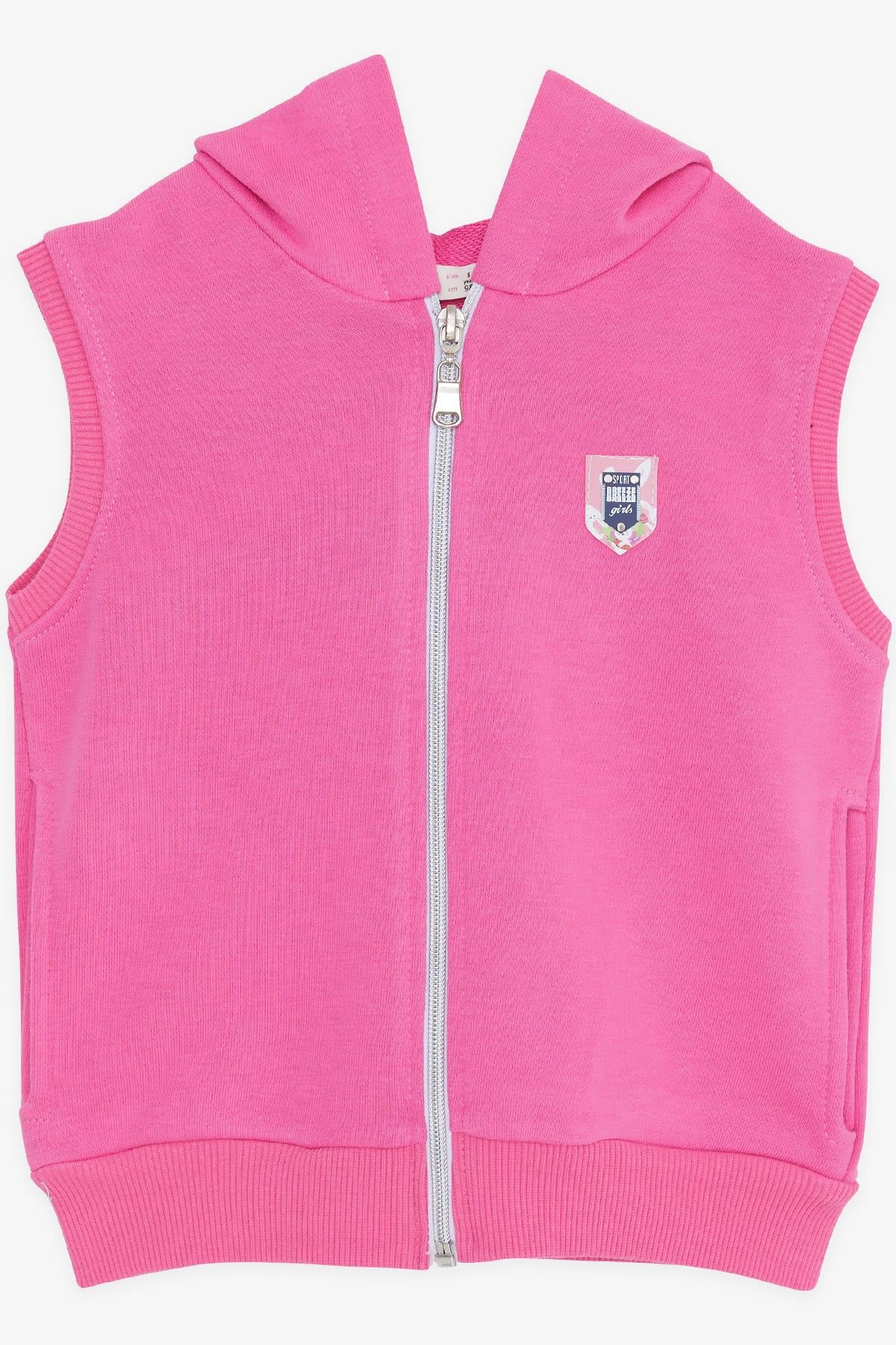 Breeze Kız Çocuk Kapüşonlu Yelek Fermuarlı Armalı Pembe (3-8 Yaş)