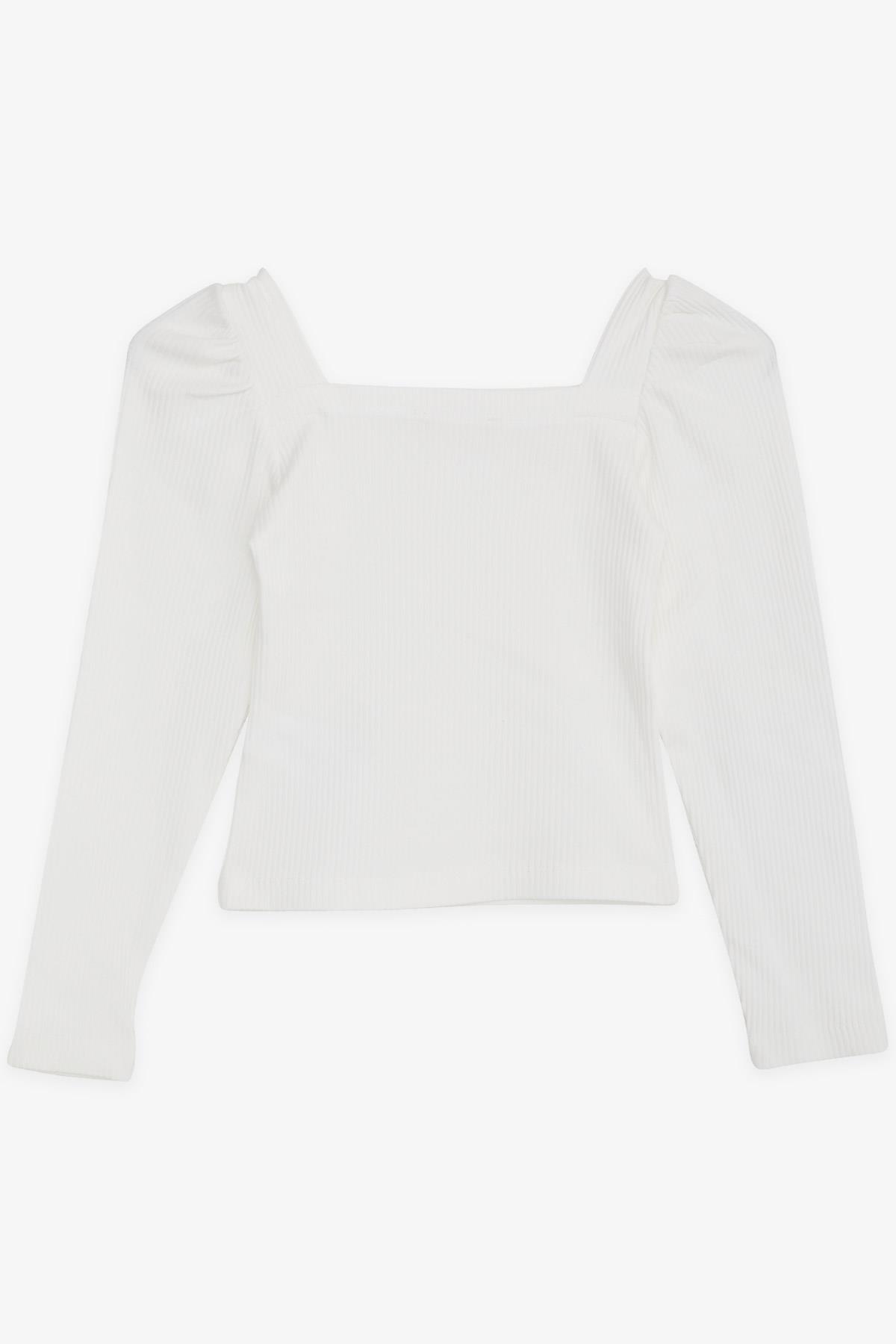 Breeze Kız Çocuk Kare Yaka Uzun Kollu Bluz Fitilli Crop Ekru (8-14 Yaş)