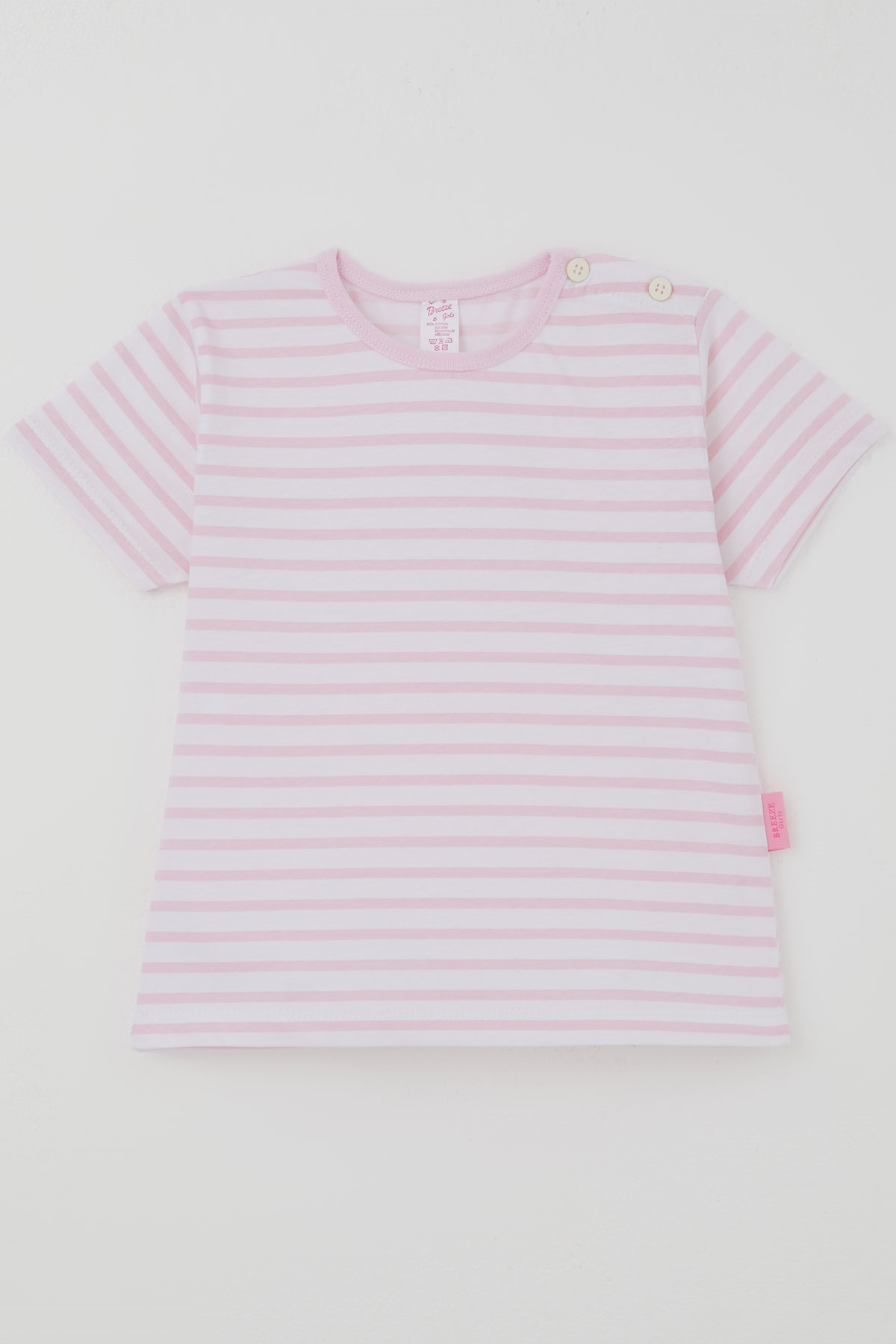 Breeze Kız Çocuk Kısa Kollu Tişört Patlı Çizgili Pembe (1-3 Yaş)