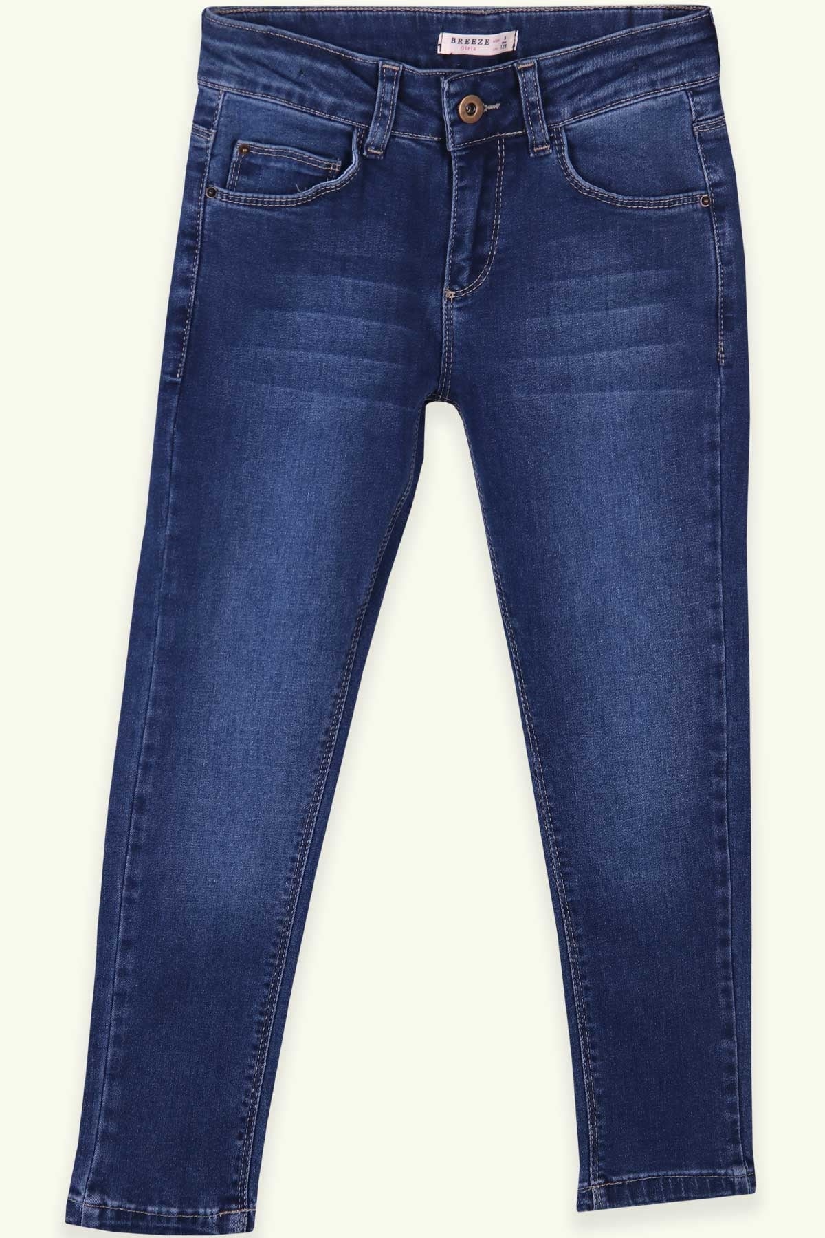 Breeze Kız Çocuk Kot Pantolon Cepli Fermuarlı Mavi (8 Yaş-14 Yaş)