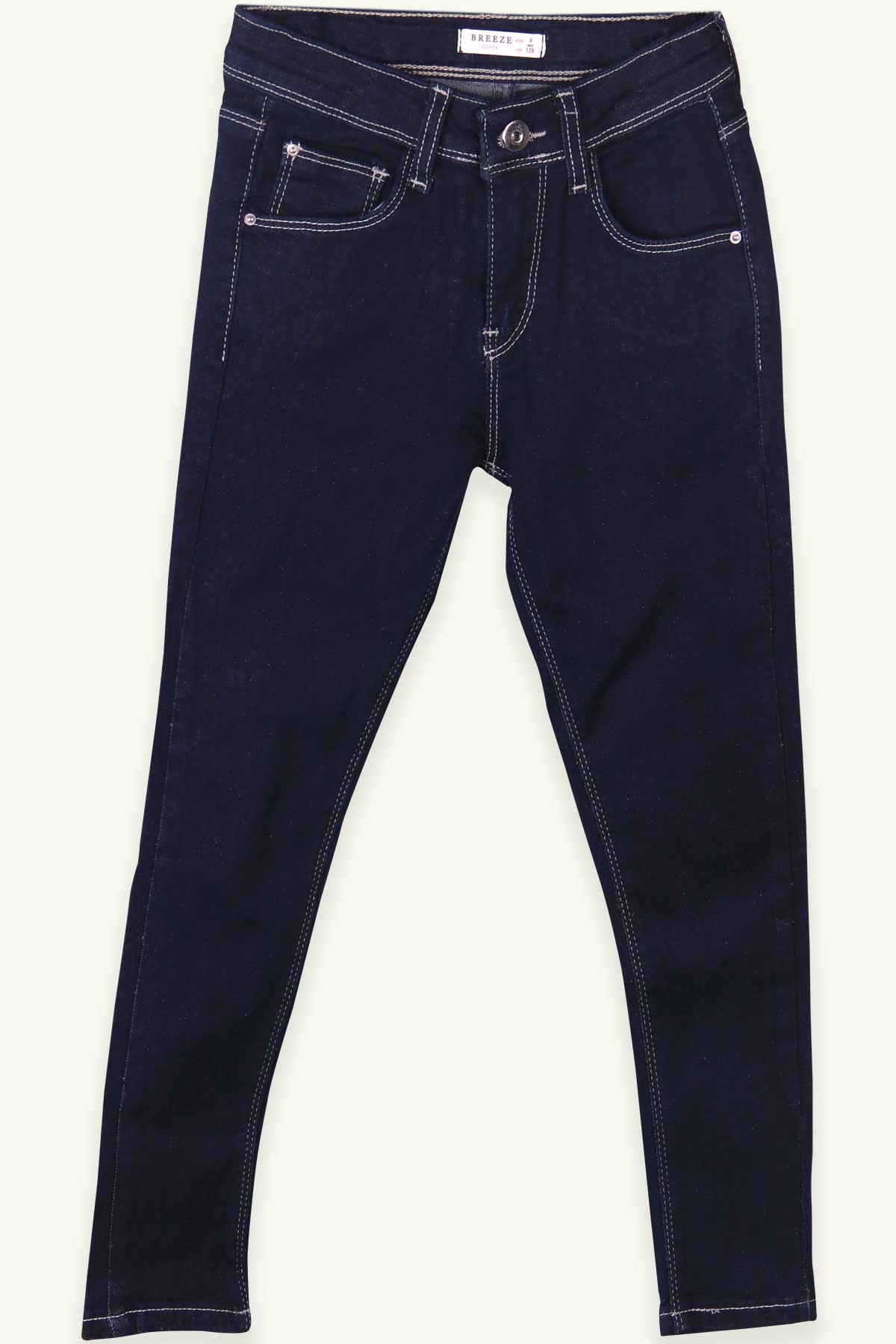 Breeze Kız Çocuk Kot Pantolon Cepli Fermuarlı Koyu Mavi (8 Yaş-14 Yaş)