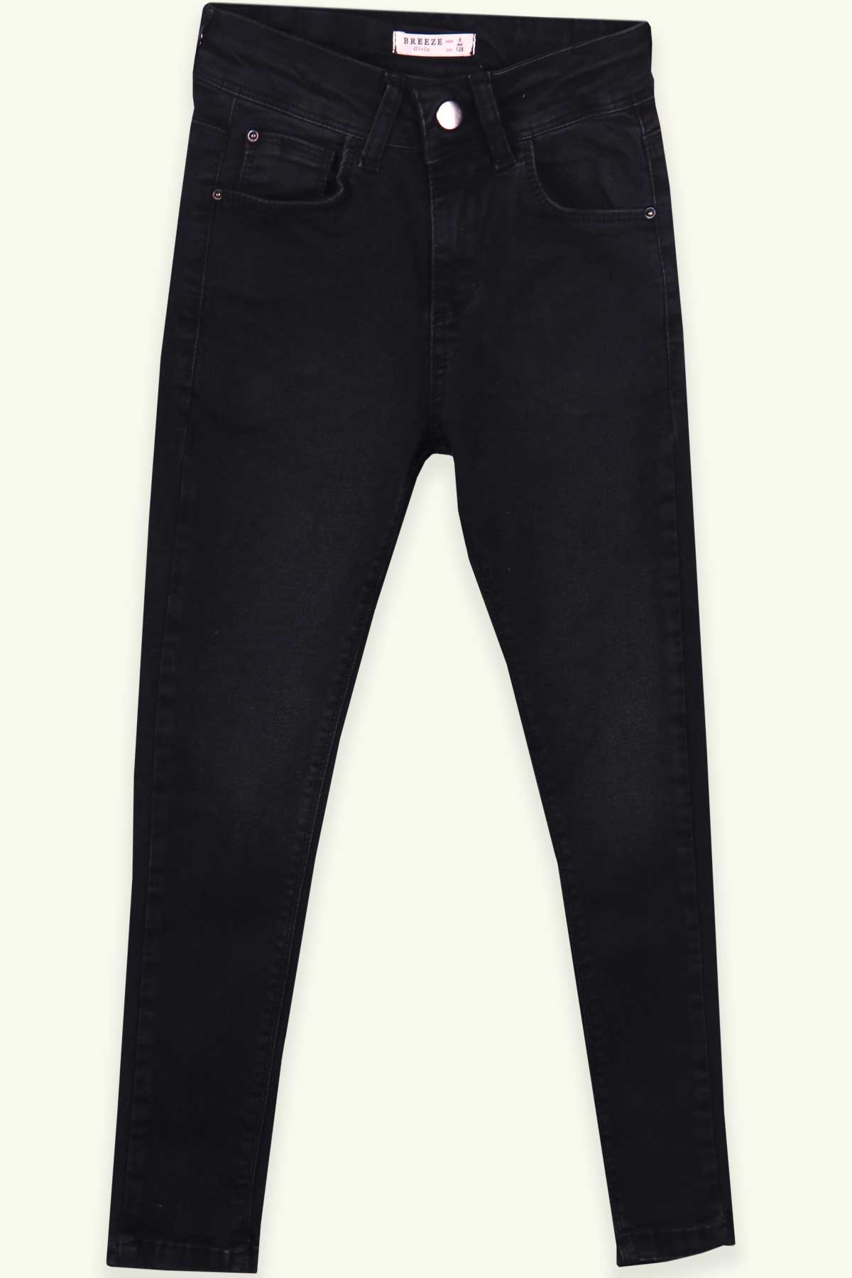 Breeze Kız Çocuk Kot Pantolon Eskitmeli Cepli Fermuarlı Siyah (8 Yaş-14 Yaş)