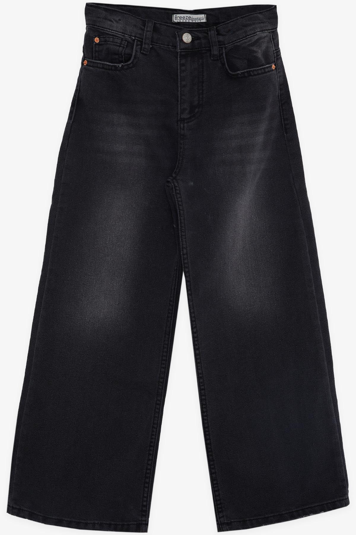 Breeze Kız Çocuk Kot Pantolon Geniş Paça Cepli Siyah  (10-14 Yaş)
