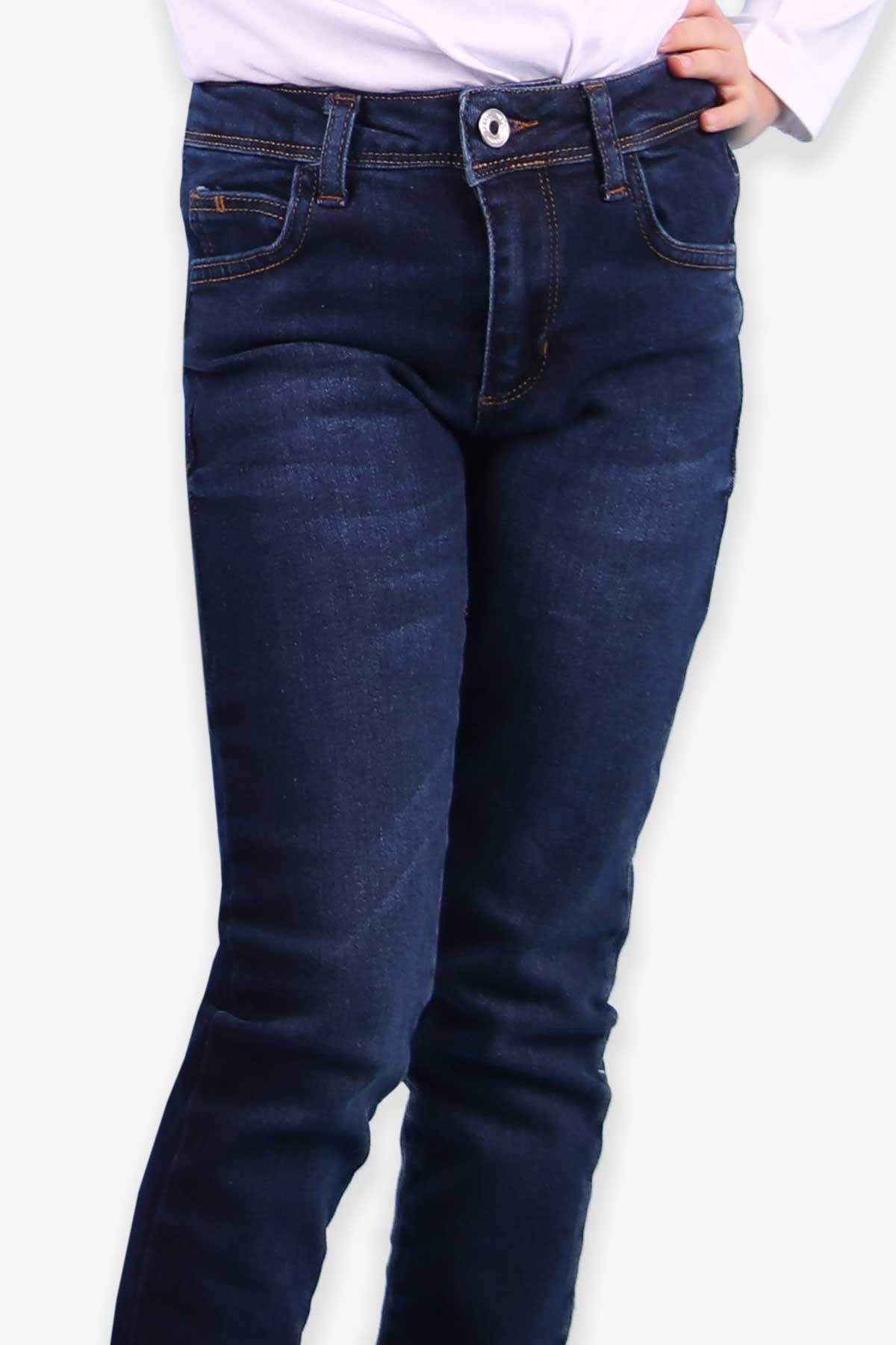 Breeze Kız Çocuk Kot Pantolon Taşlanmış Koyu Mavi (6-12 Yaş)