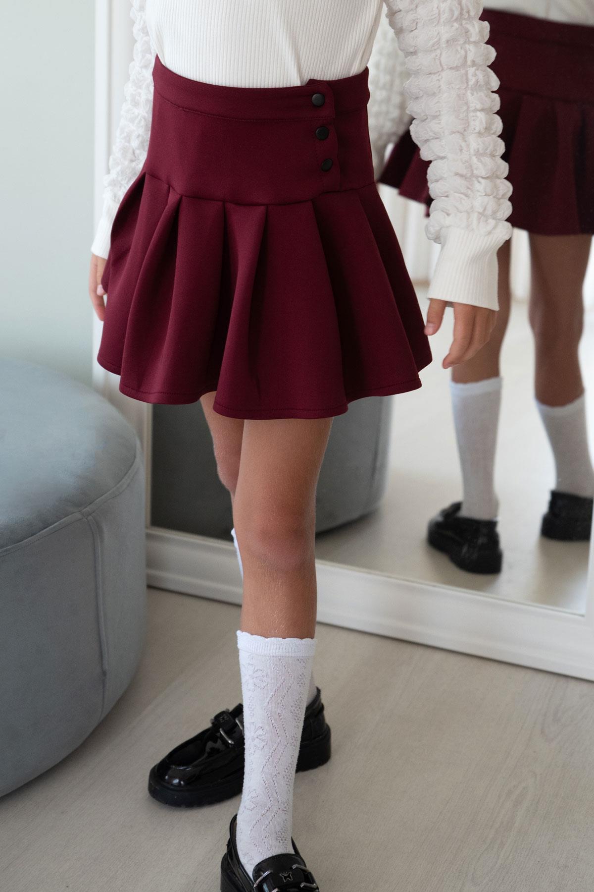 Breeze Kız Çocuk Mini Etek Pileli Çıtçıt Detaylı Bordo (7-12 Yaş)