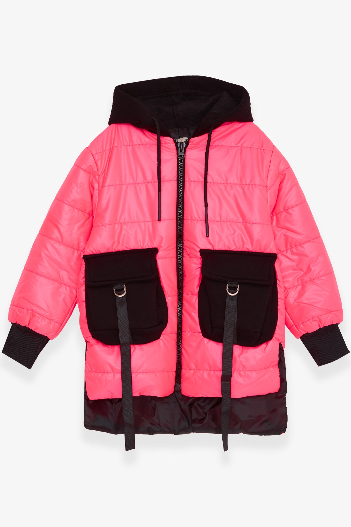 Breeze Kız Çocuk Mont Aksesuarlı Cepli Neon Pembe (8-12 Yaş)