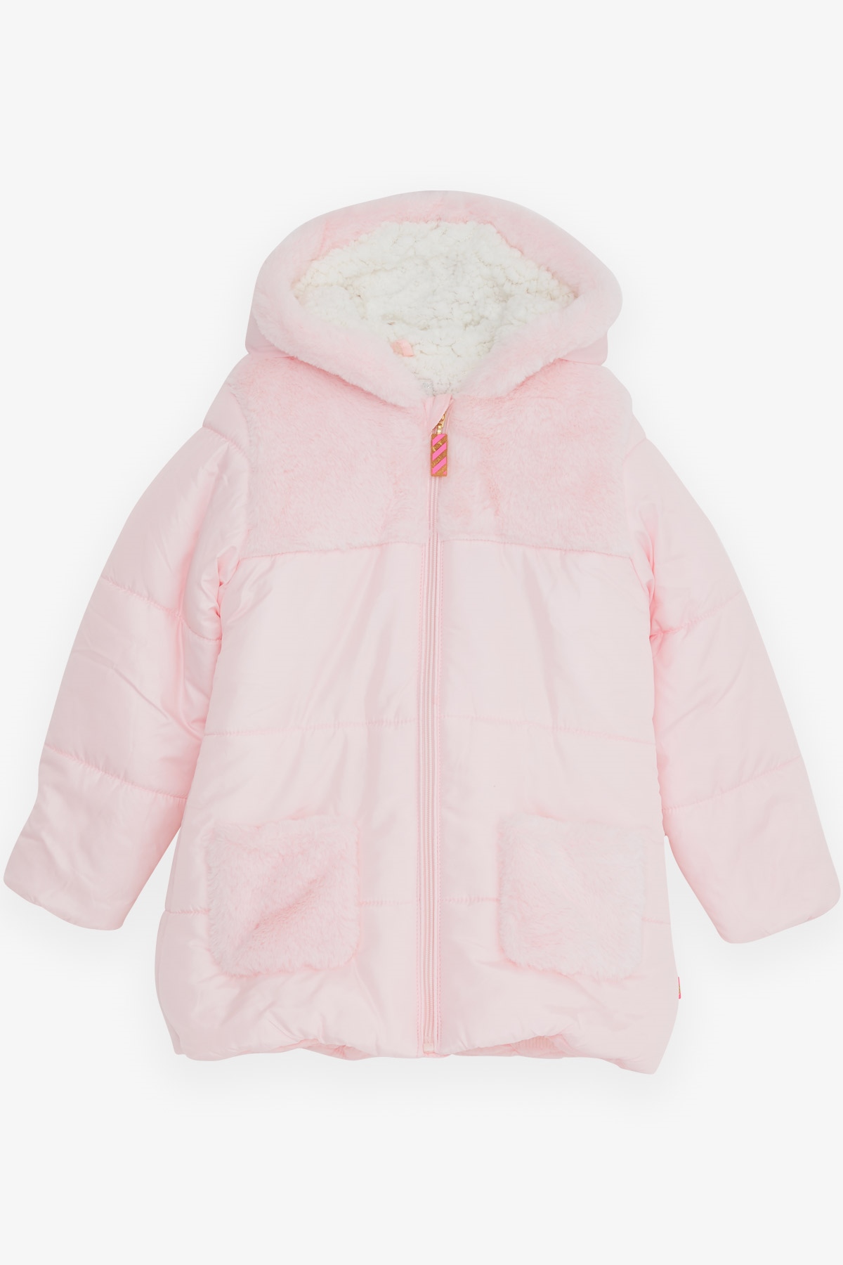Breeze Kız Çocuk Mont Cebi Kapüşonu Kürklü Pembe (2-5 Yaş)