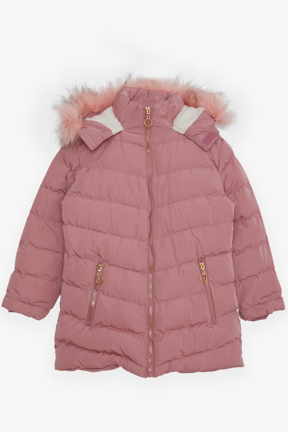 Breeze Kız Çocuk Mont Kürklü Fermuarlı Gülkurusu (7-10 Yaş)