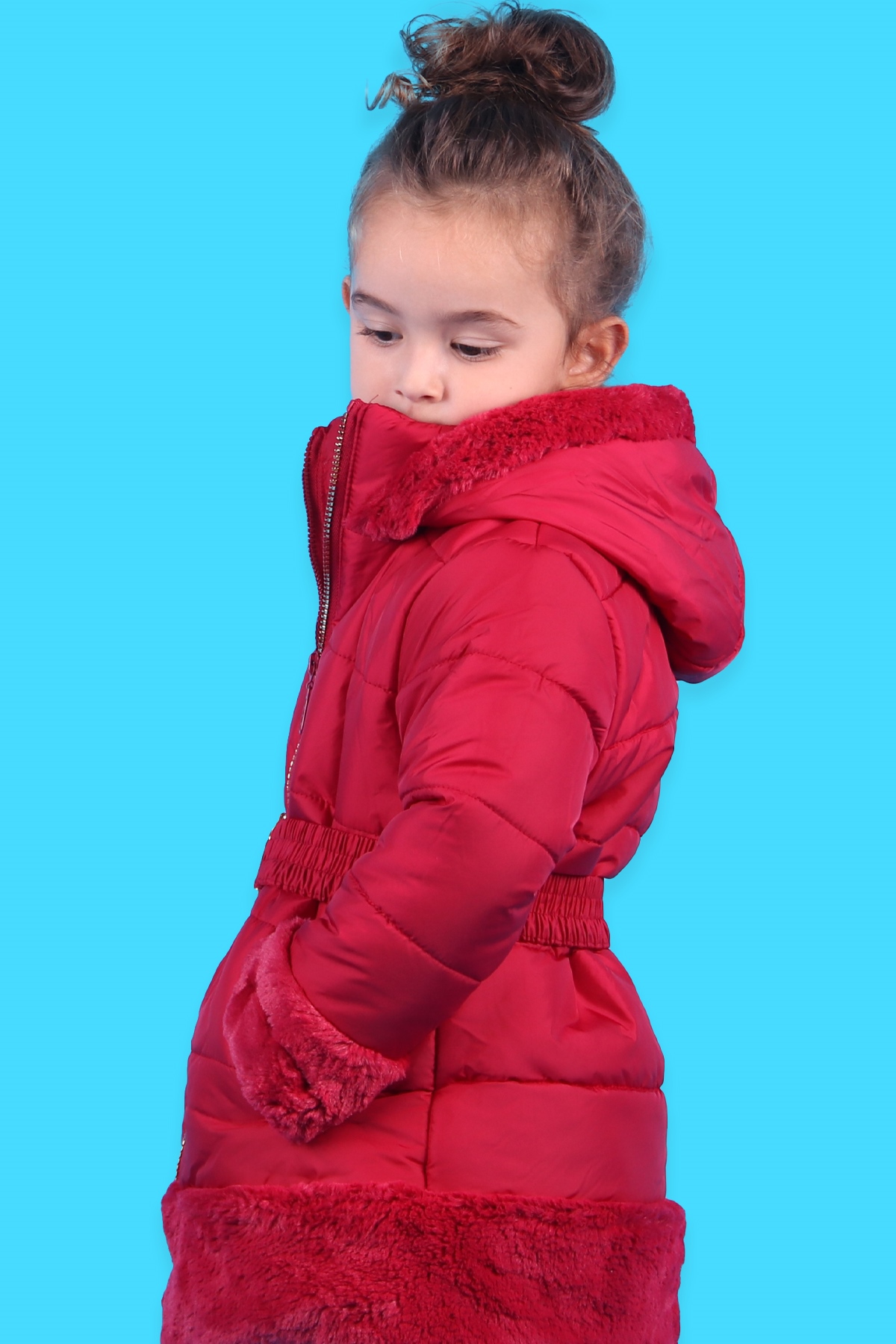 Kız Çocuk Mont Kürklü Kemer Detaylı Kırmızı 3 Yaş - Sıcacık Dış Giyim |  Breeze
