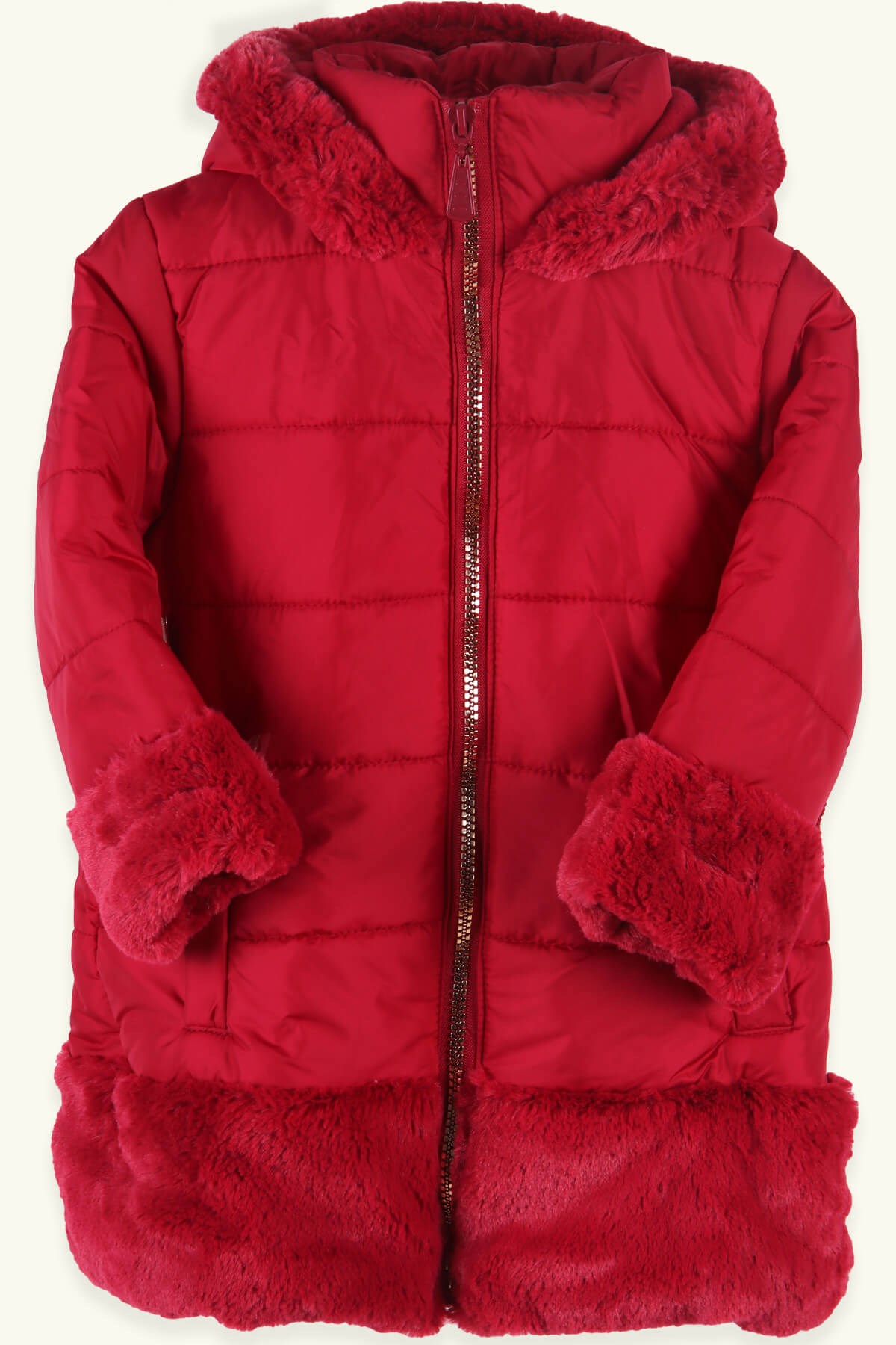 Kız Çocuk Mont Kürklü Kemer Detaylı Kırmızı 3 Yaş - Sıcacık Dış Giyim |  Breeze