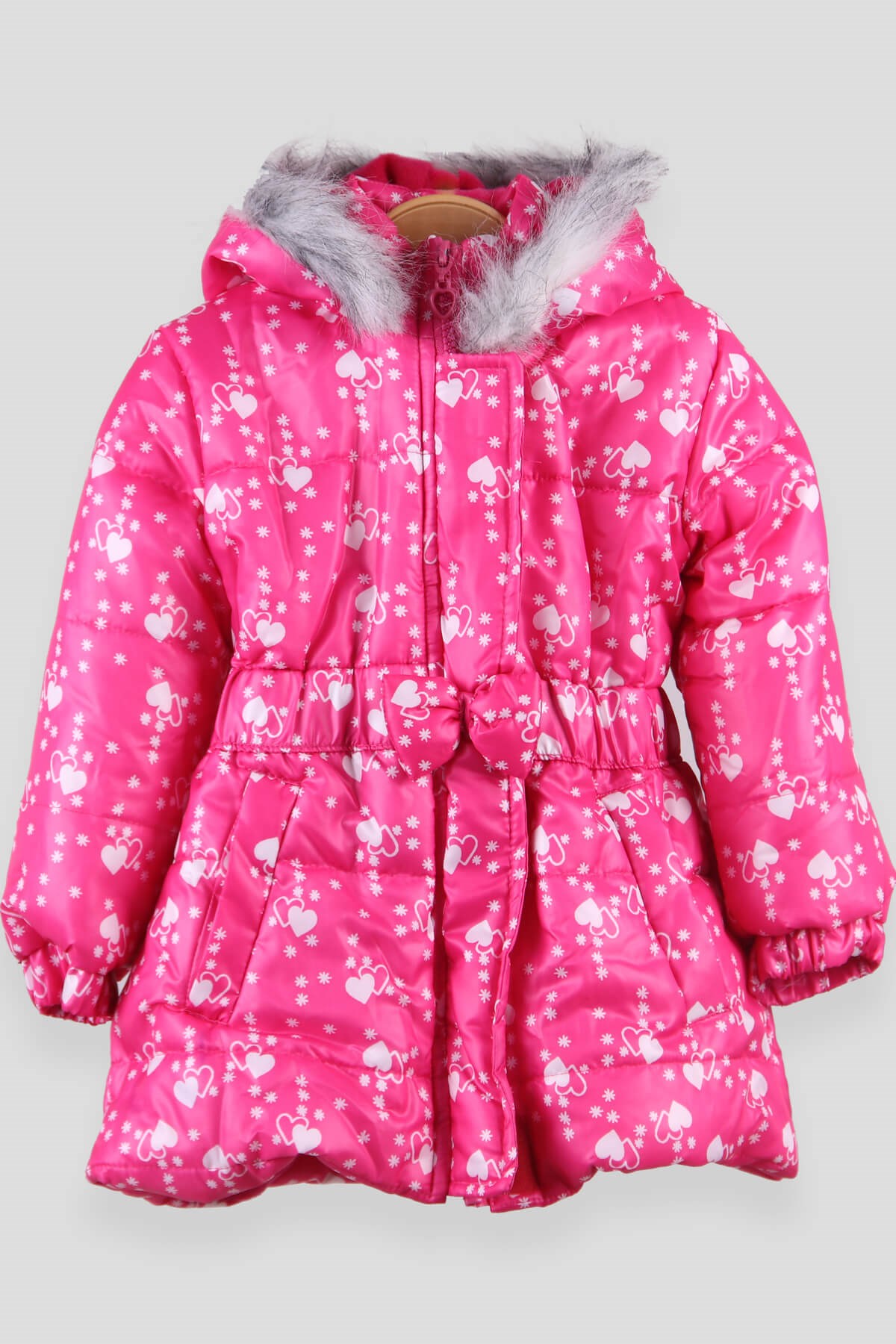 Kız Çocuk Mont Peluşlu Kalpli Pembe 3 Yaş - Sıcacık Dış Giyim | Breeze