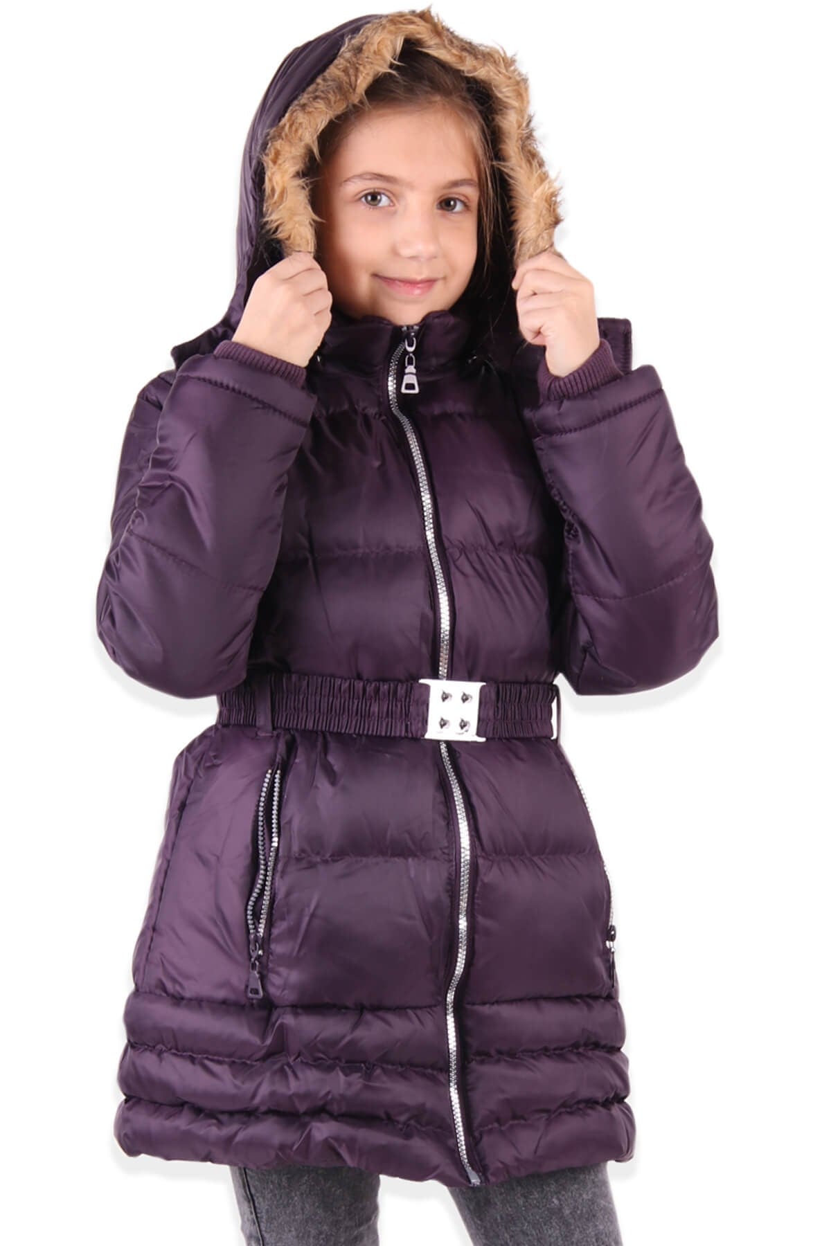 BREEZE Kız Çocuk Mont Peluşlu Mürdüm (3-10 Yaş)