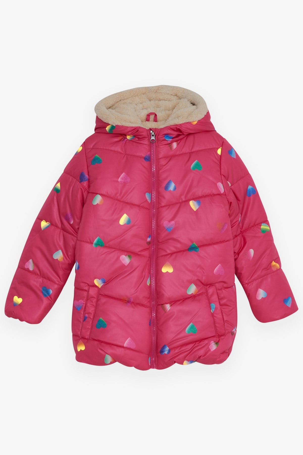 Breeze Kız Çocuk Mont Renkli Kalp Desenli Fuşya (2-5 Yaş)