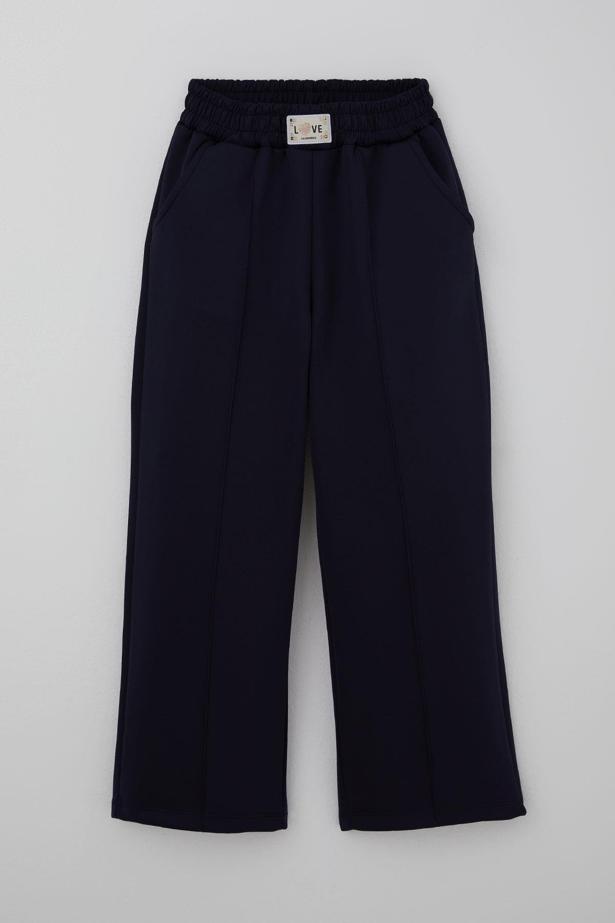 Breeze Kız Çocuk Pantolon Arma Detaylı Çima Dikişli Cepli Lacivert (8-14 Yaş)