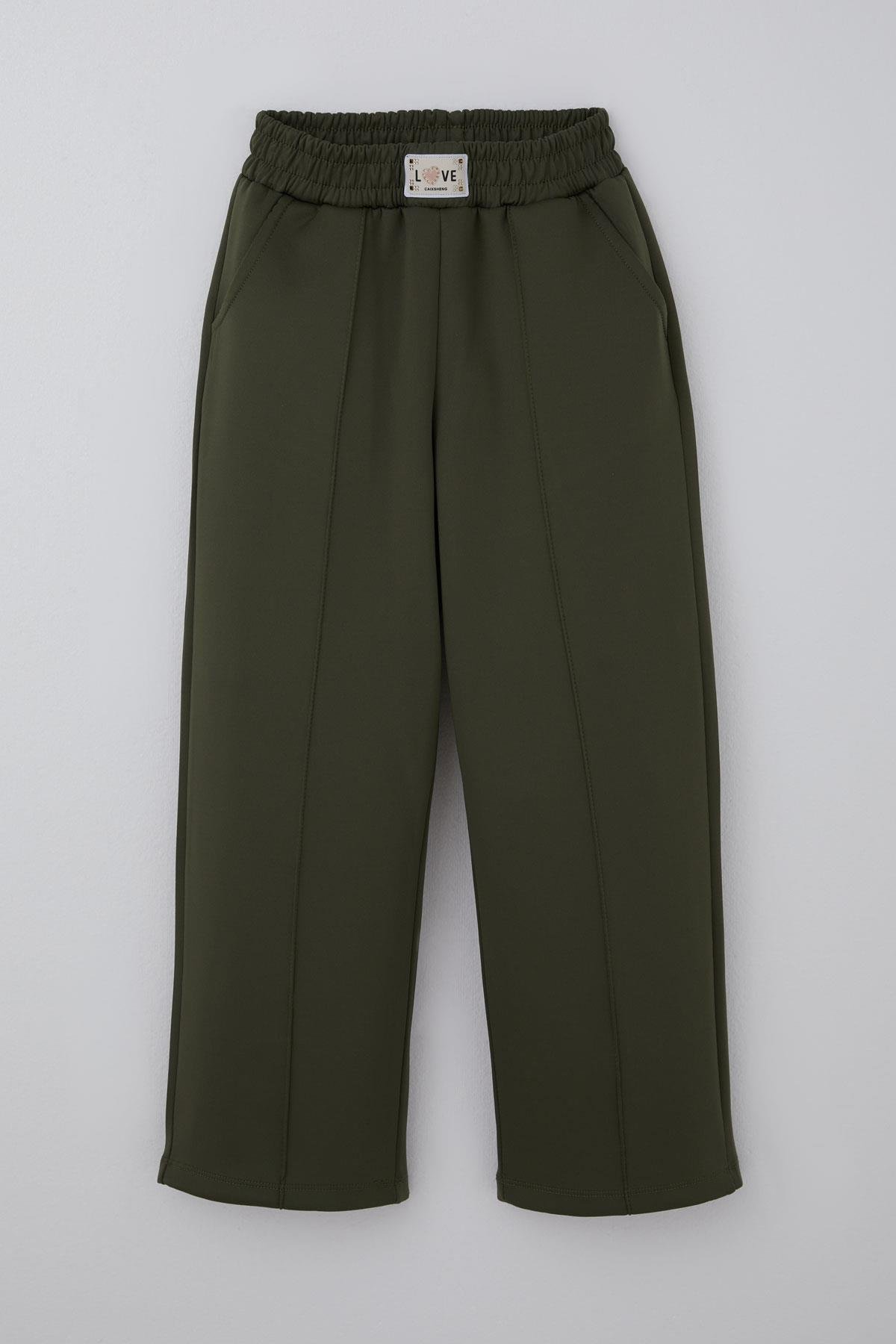 Breeze Kız Çocuk Pantolon Arma Detaylı Çima Dikişli Cepli Koyu Haki Yeşil (8-14 Yaş)