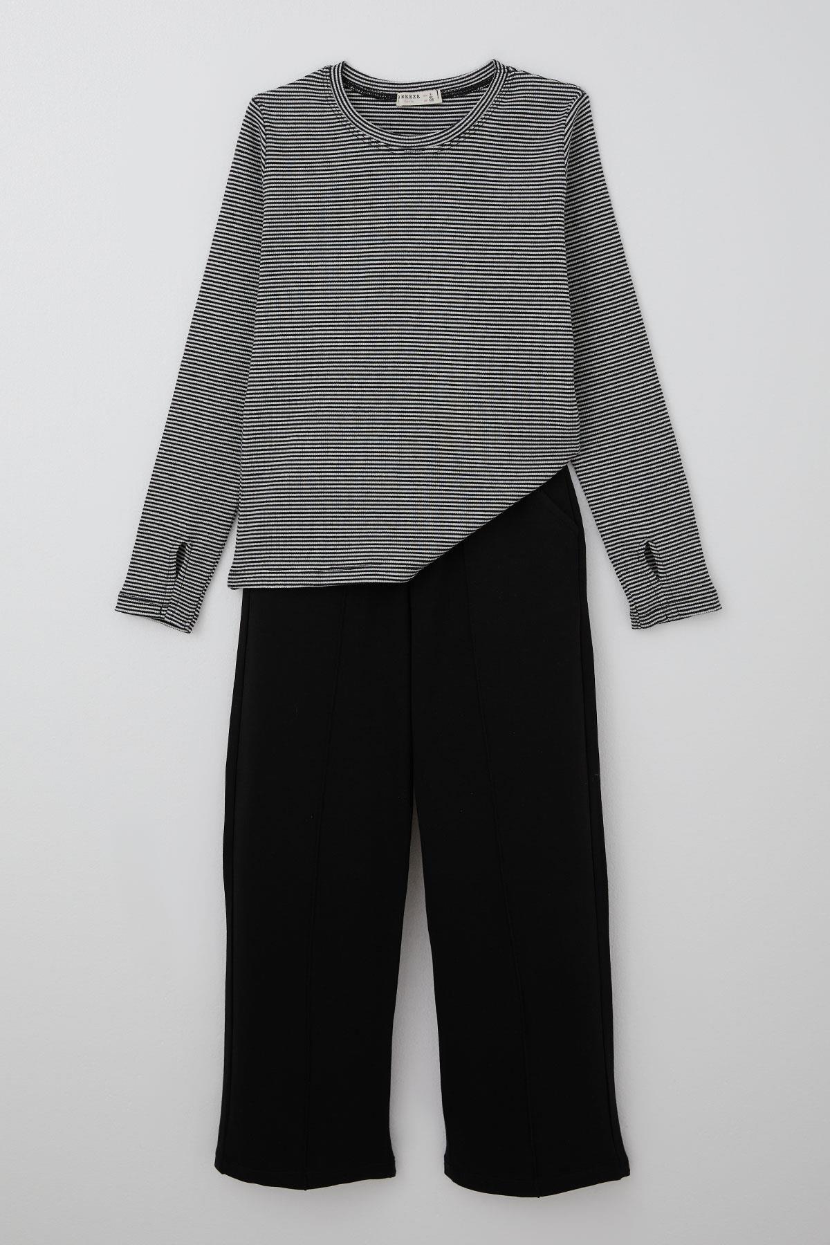 Breeze Kız Çocuk Pantolonlu Takım Parmak Detaylı Siyah (8-14 Yaş)