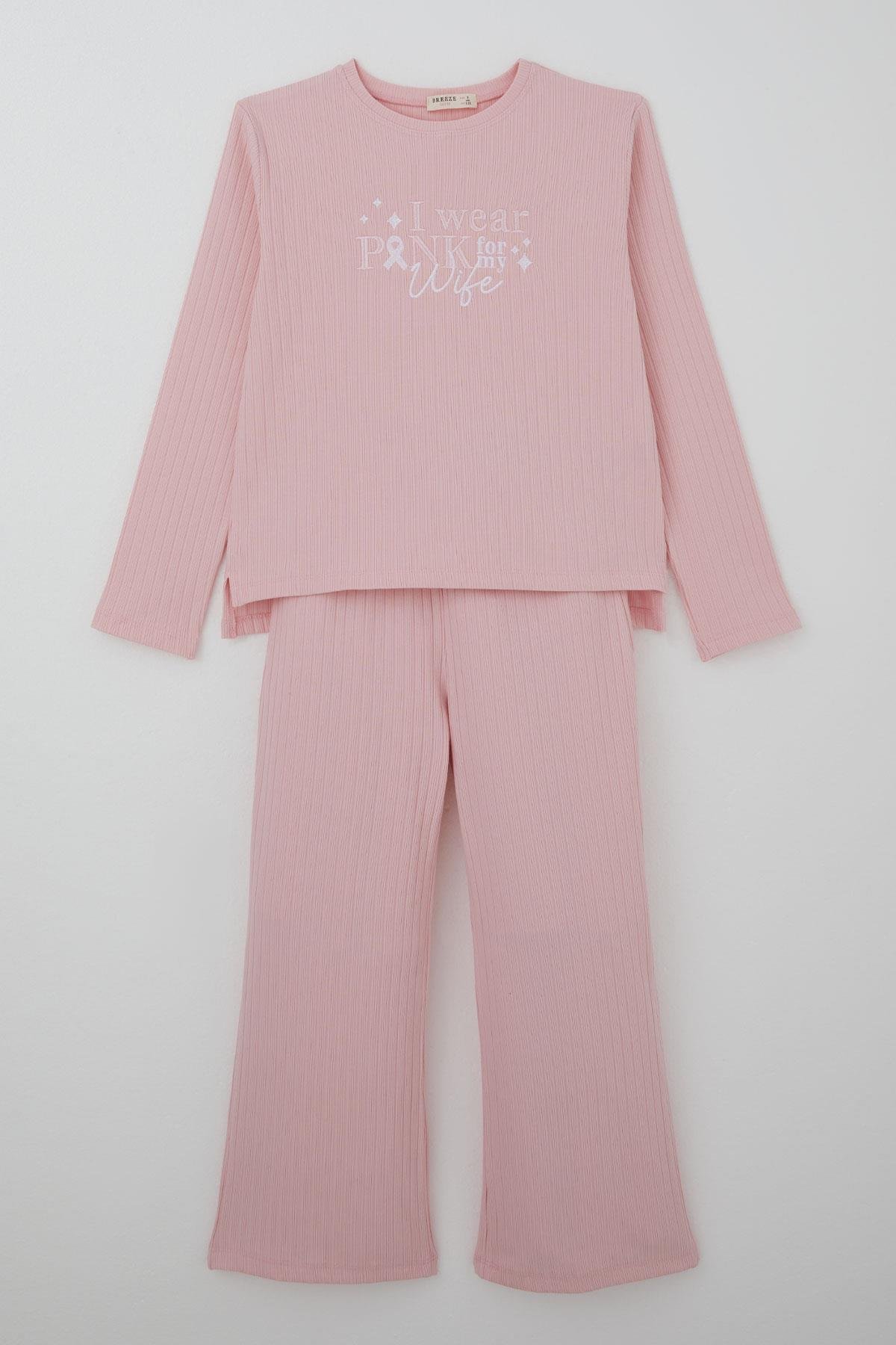 Breeze Kız Çocuk Pantolonlu Takım Yazı Nakışlı Fiyonk Detaylı Pembe (4-8 Yaş)