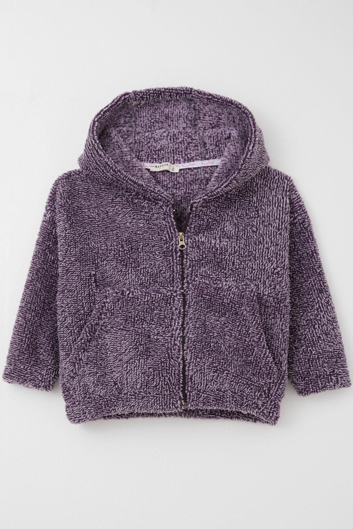 Breeze Kız Çocuk Peluş Hırka Kapüşonlu Fermuarlı Mor (3-7 Yaş)