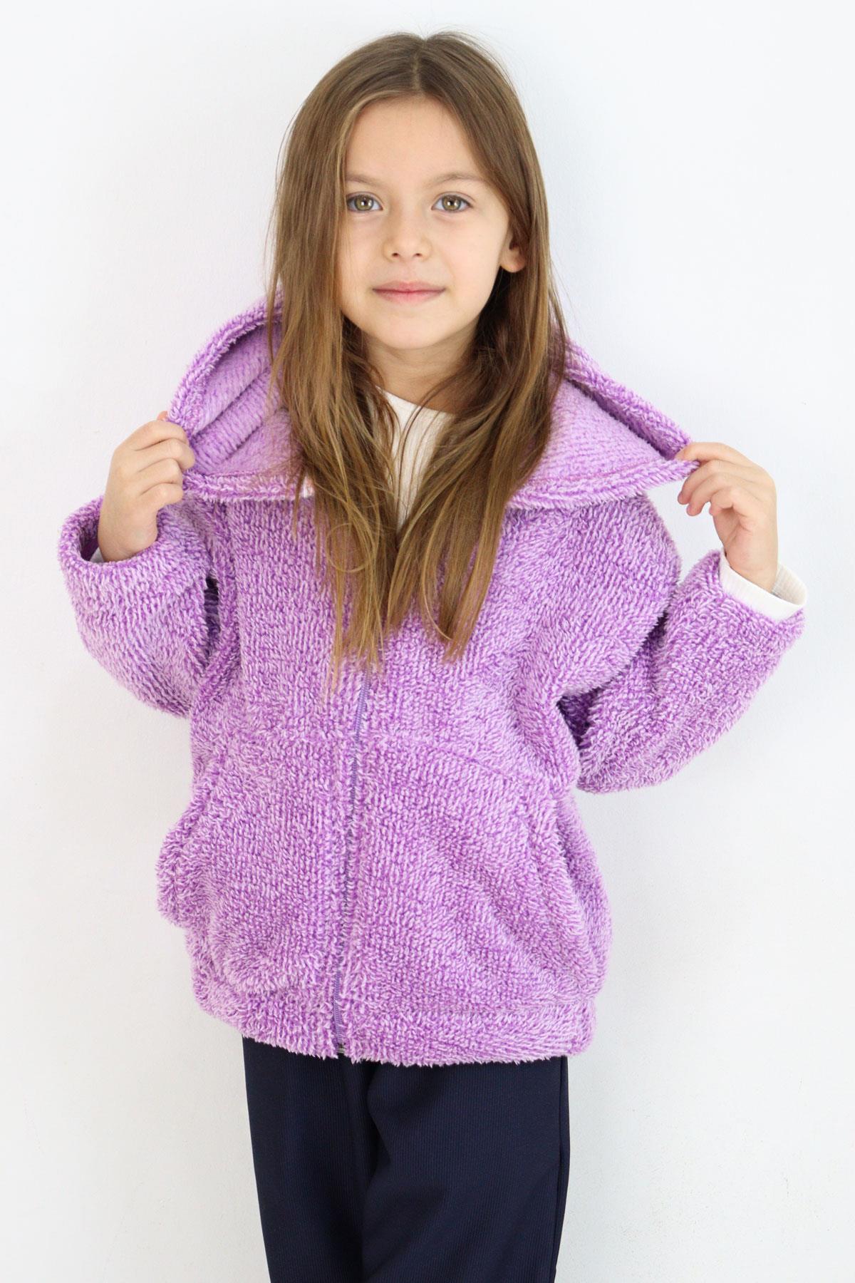 Breeze Kız Çocuk Peluş Hırka Kapüşonlu Fermuarlı Lila (3-6 Yaş)