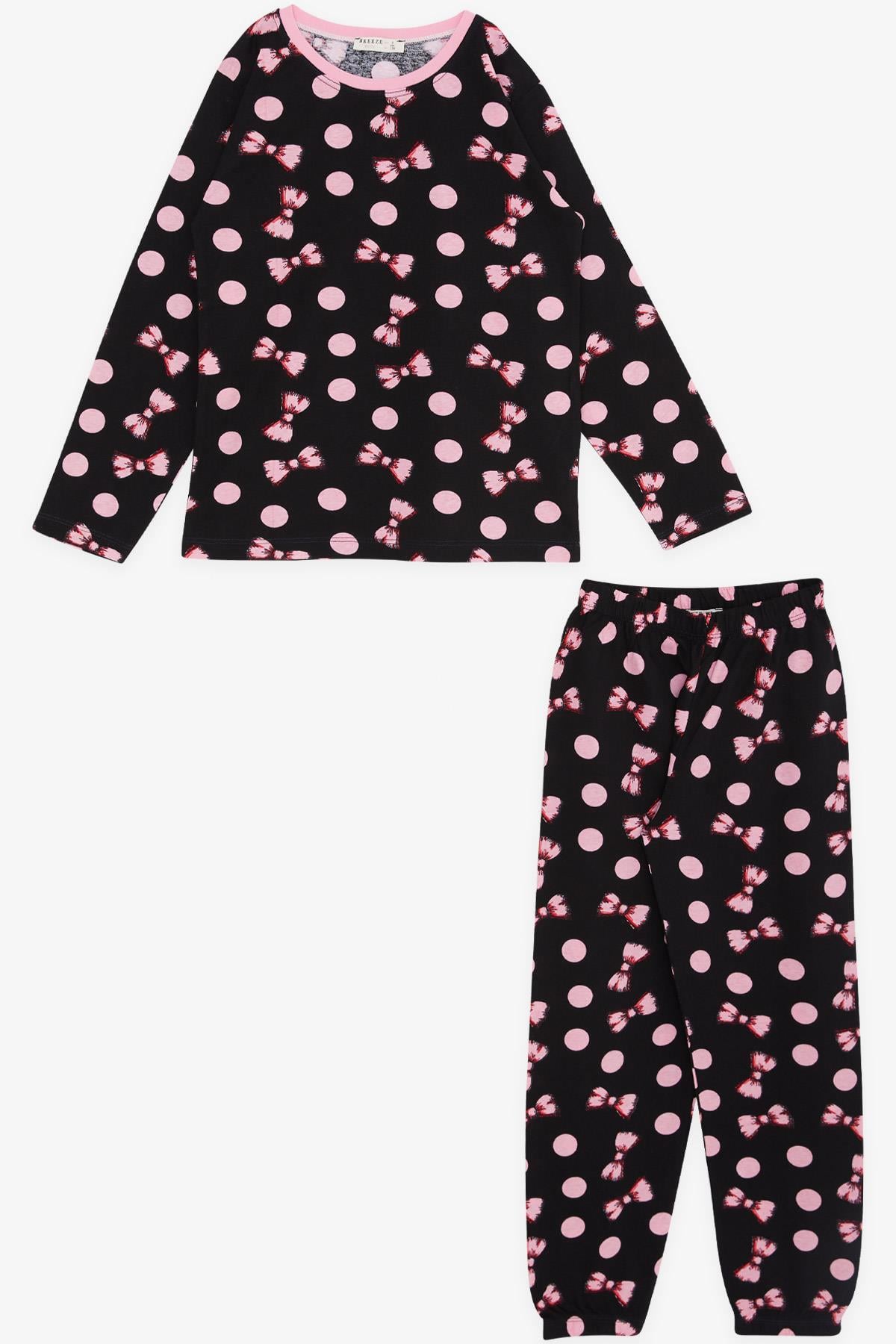 Breeze Kız Çocuk Pijama Taıkımı Fiyonk Desenli Siyah (4-8 Yaş)