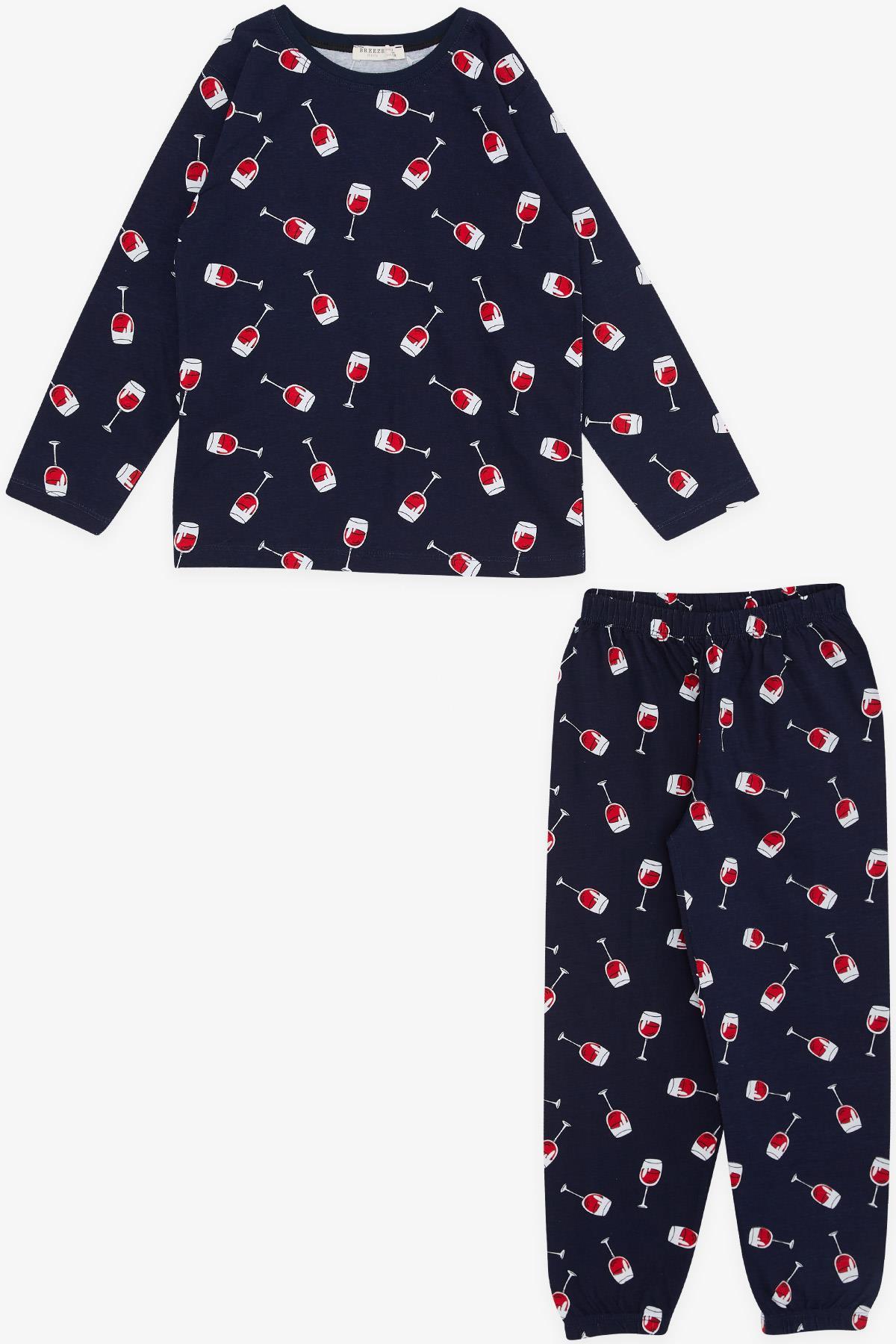 Breeze Kız Çocuk Pijama Taıkımı Kadeh Desenli Lacivert (4-8 Yaş)