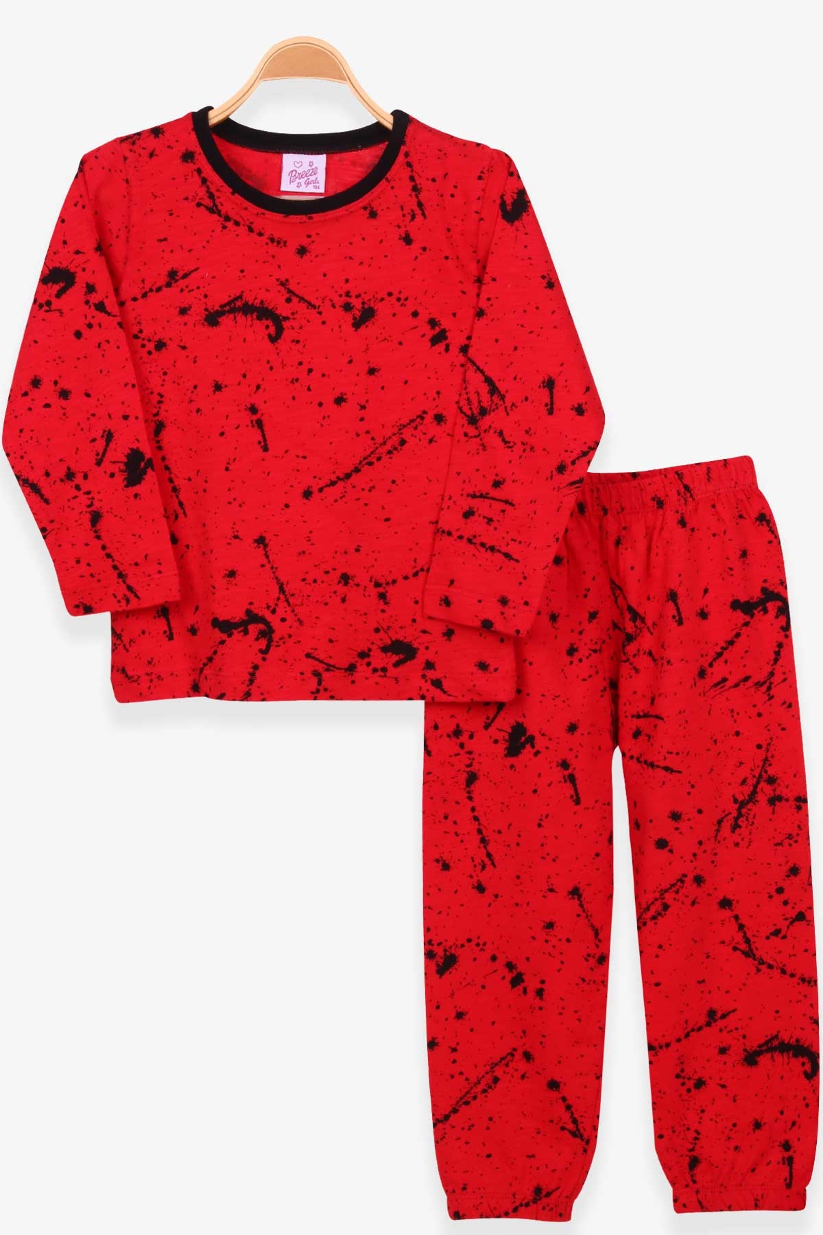 Breeze Kız Çocuk Pijama Takım Püskürtme Desenli Kırmızı (4-8 Yaş)