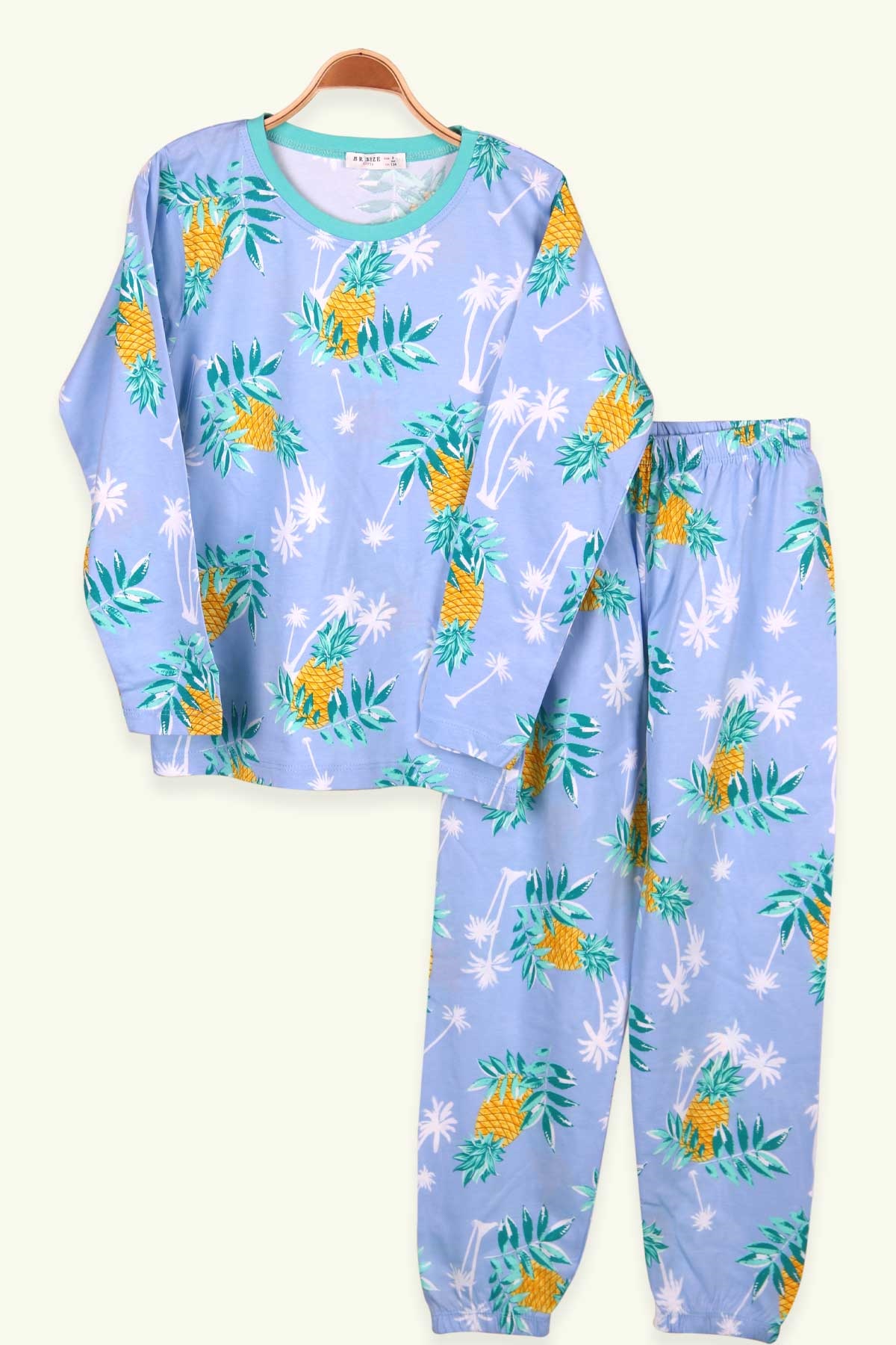 Breeze Kız Çocuk Pijama Takımı Ananas Desenli Buz Mavisi (9-12 Yaş)