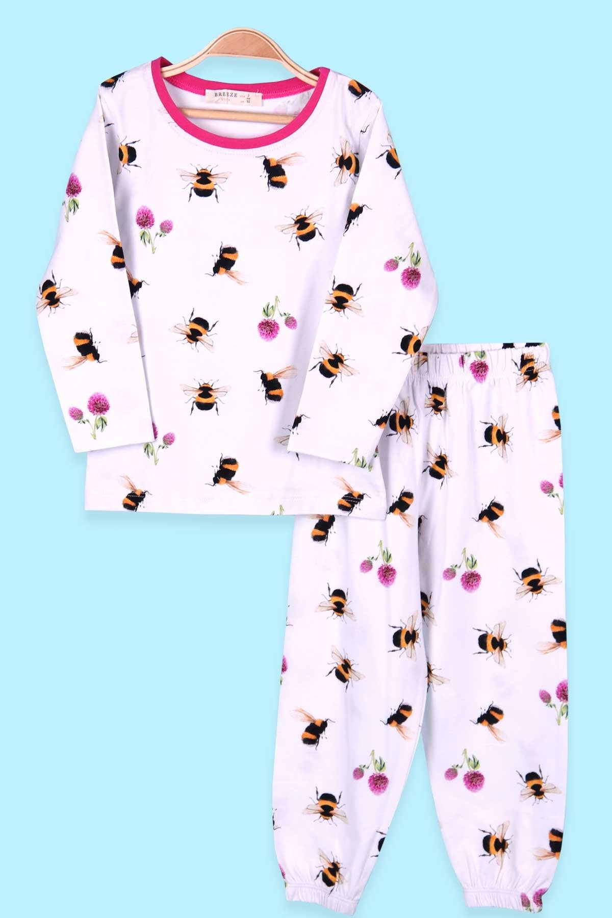Breeze Kız Çocuk Pijama Takımı Arı Desenli Ekru (2-6 Yaş)