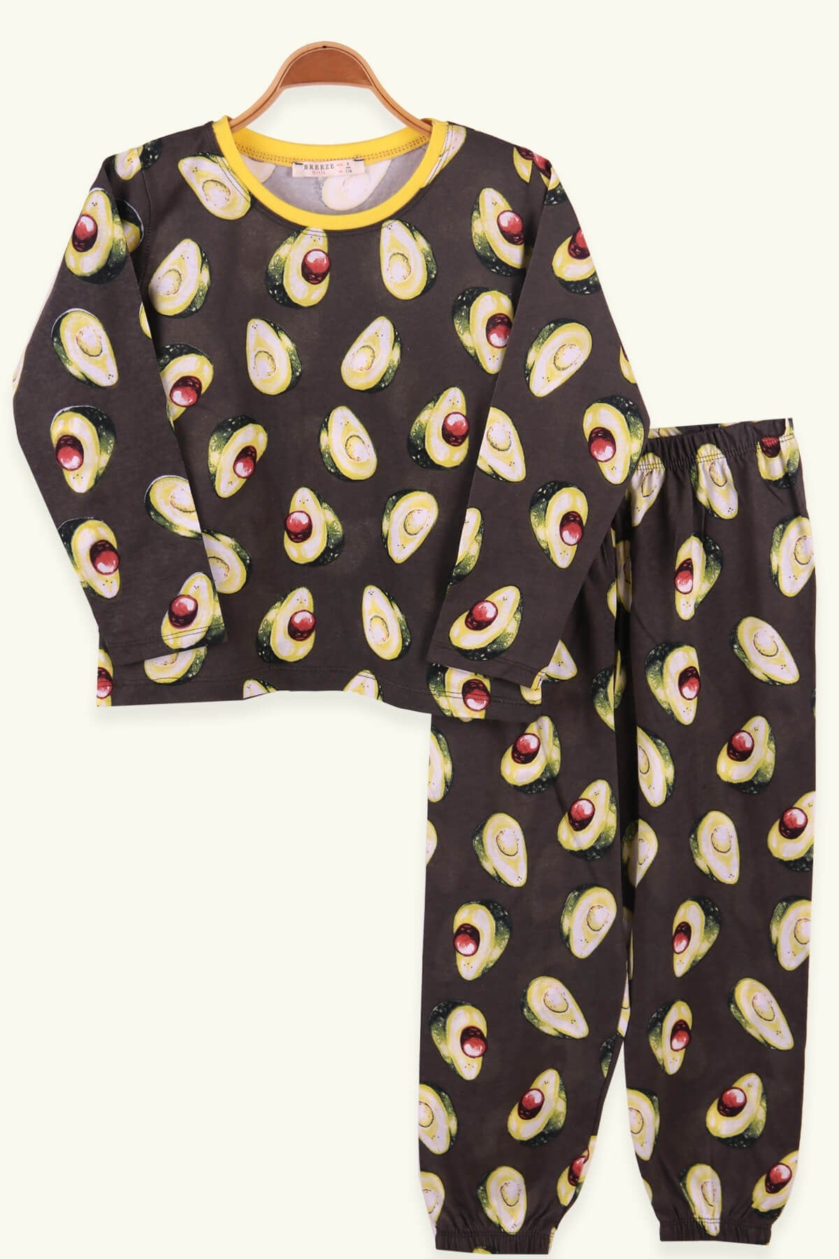 Breeze Kız Çocuk Pijama Takımı Avokado Desenli Haki Yeşil (6-10 Yaş)