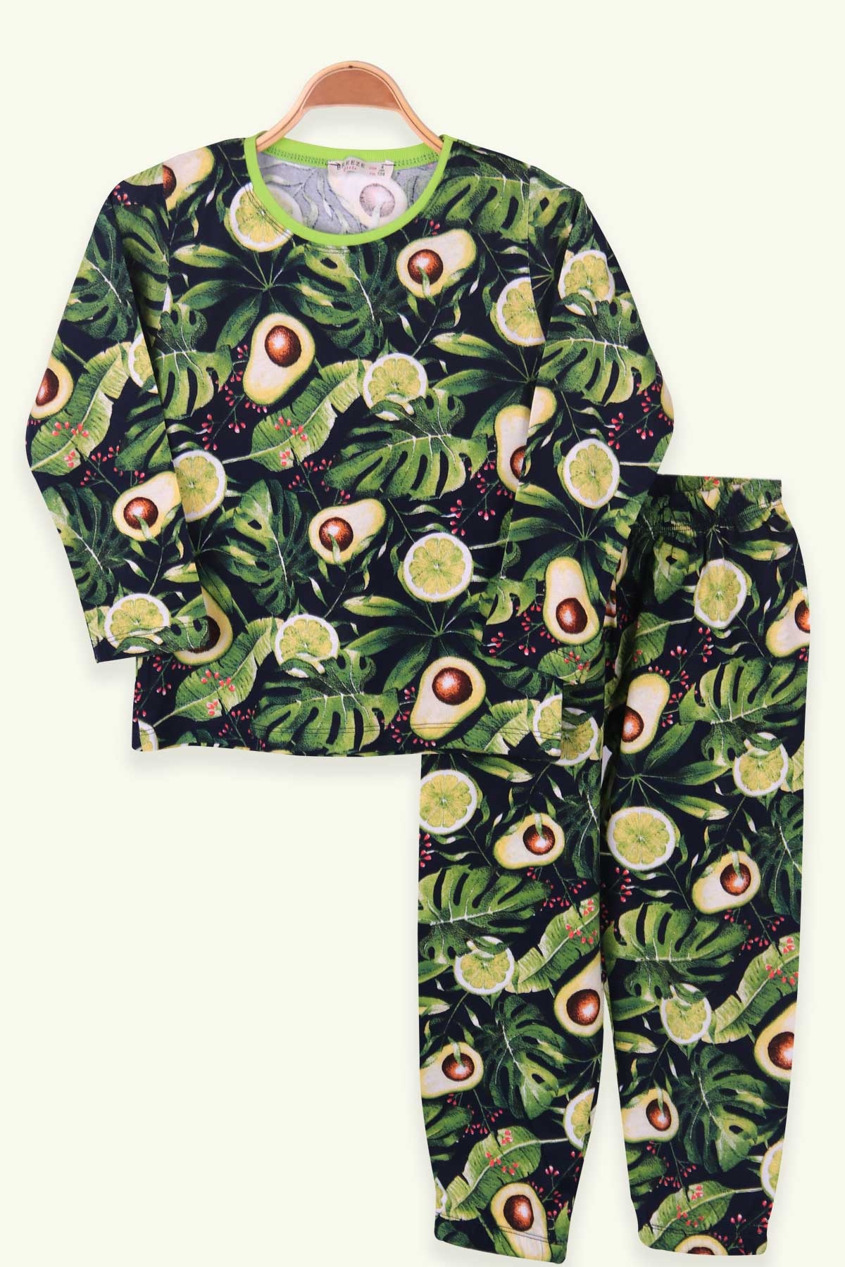 Breeze Kız Çocuk Pijama Takımı Avokado Desenli Lacivert (4-8 Yaş)