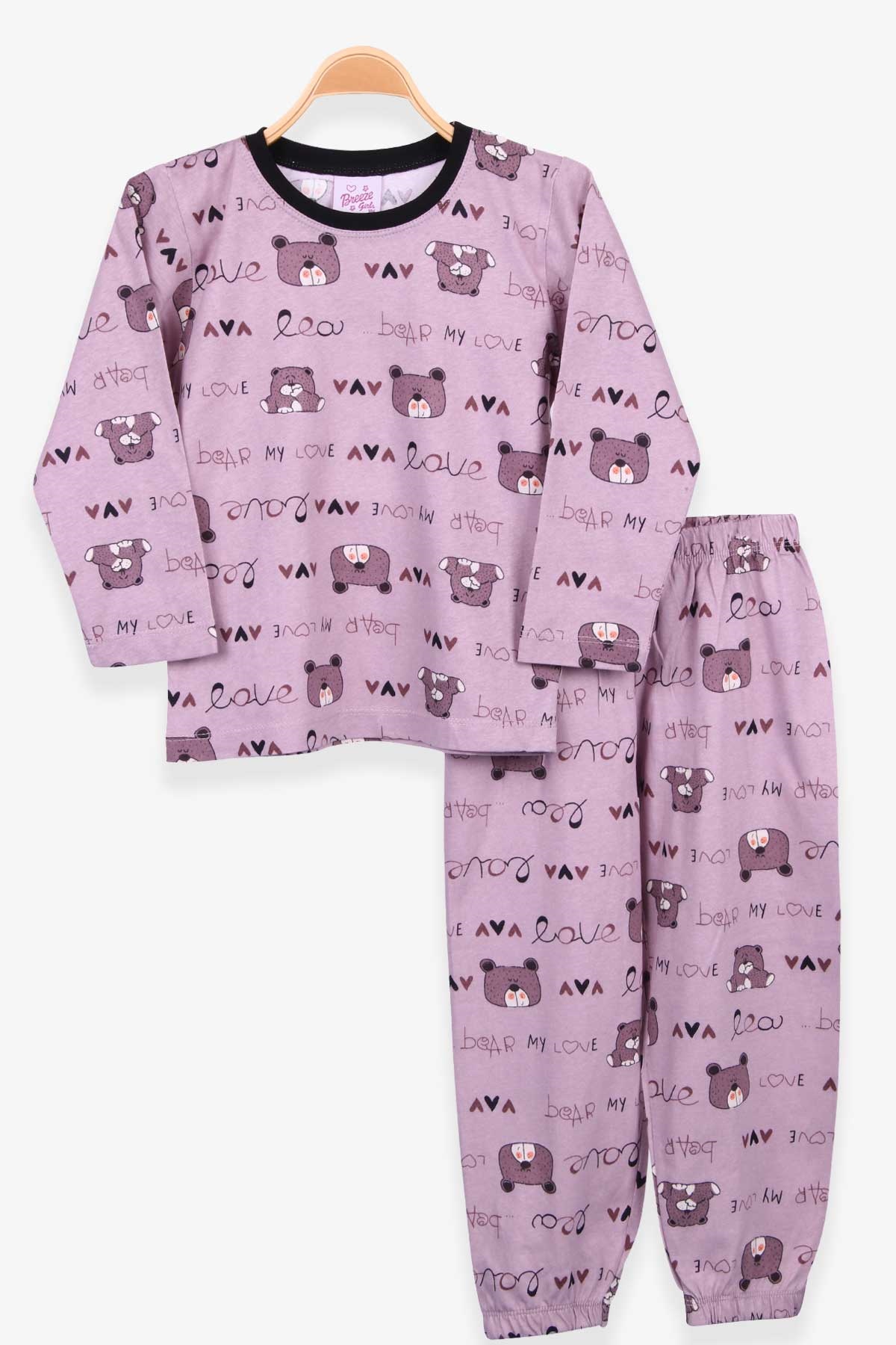Breeze Kız Çocuk Pijama Takımı Ayıcık Desenli Gülkurusu (4-8 Yaş)