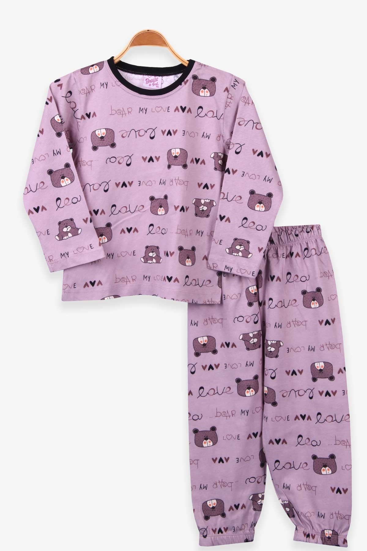 Breeze Kız Çocuk Pijama Takımı Ayıcıklı Eflatun (4-8 Yaş)