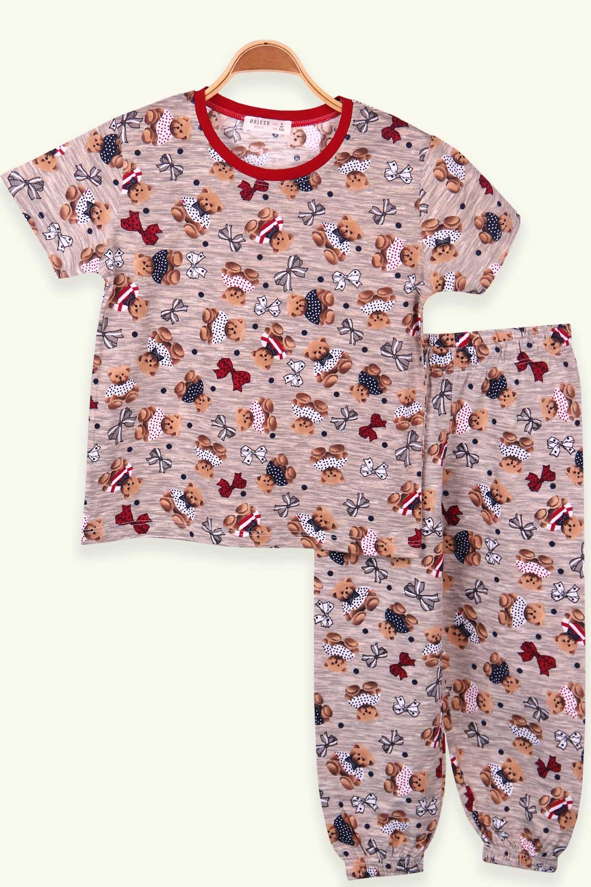 Breeze Kız Çocuk Pijama Takımı Ayıcıklı Kahverengi (4-8 Yaş)