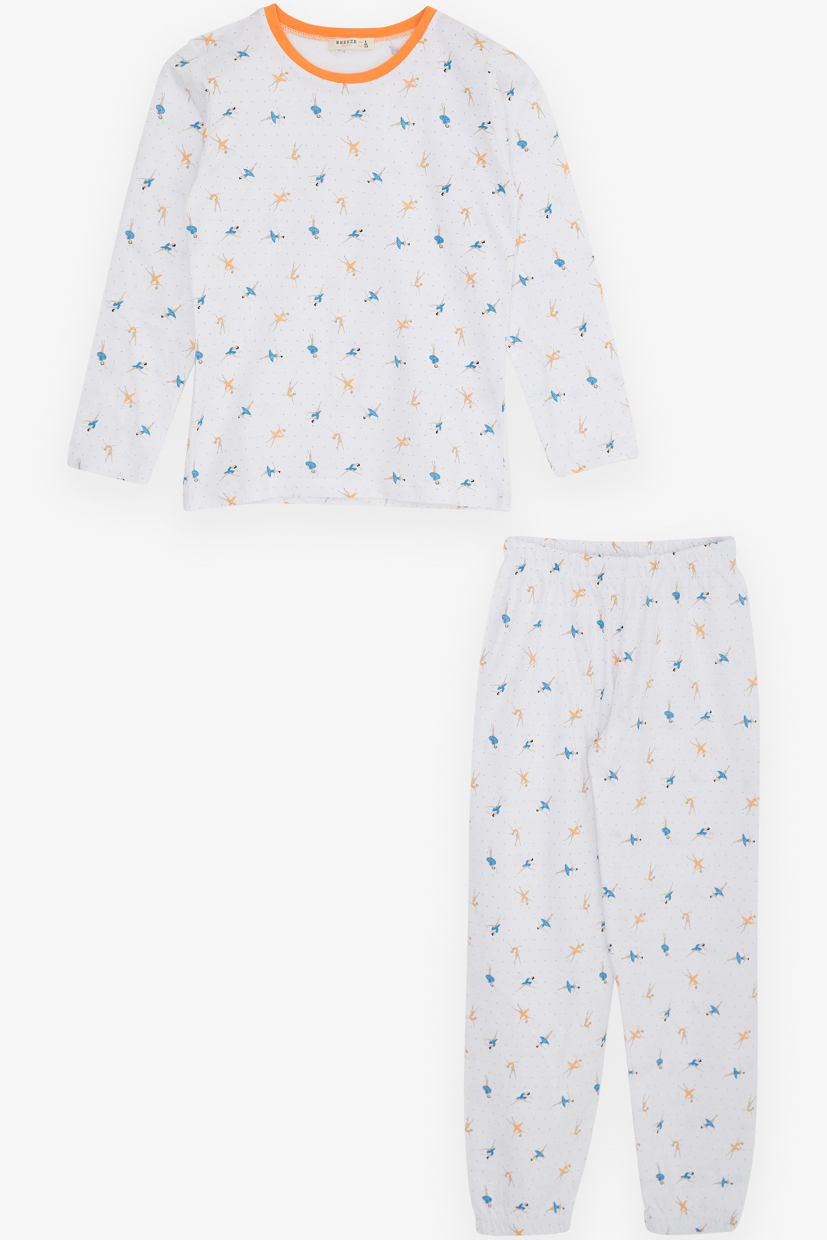 Breeze Kız Çocuk Pijama Takımı Balerin Desenli Beyaz (4-8 Yaş)