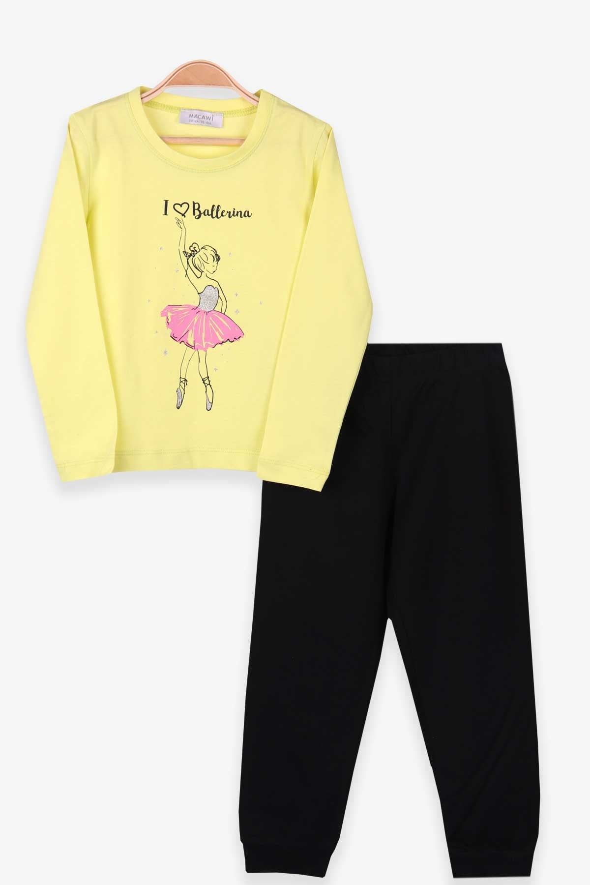 Breeze Kız Çocuk Pijama Takımı Balerin Baskılı Fıstık Yeşili (3-8 Yaş)