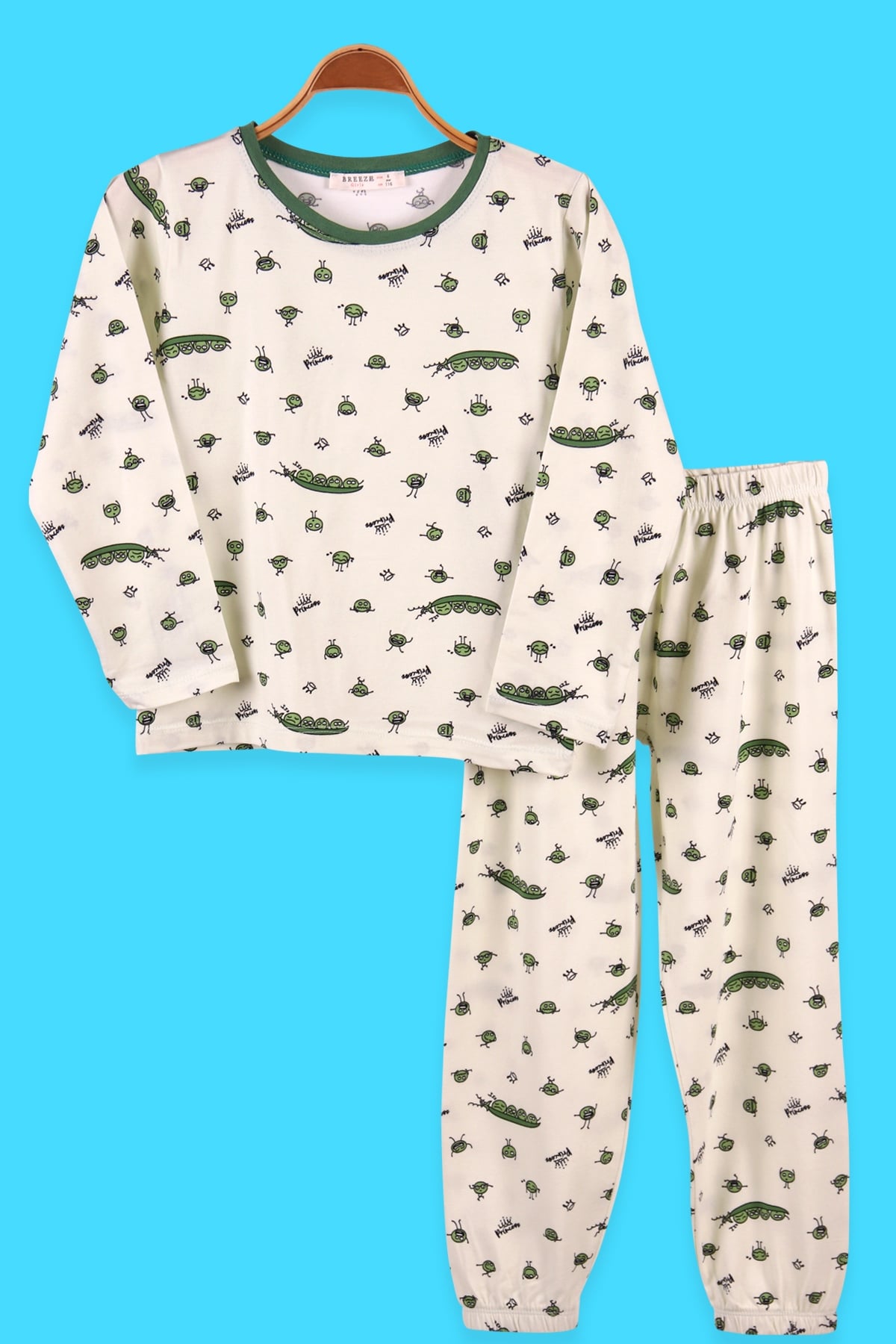 Breeze Kız Çocuk Pijama Takımı Bezelye Desenli Yeşil (6-10 Yaş)