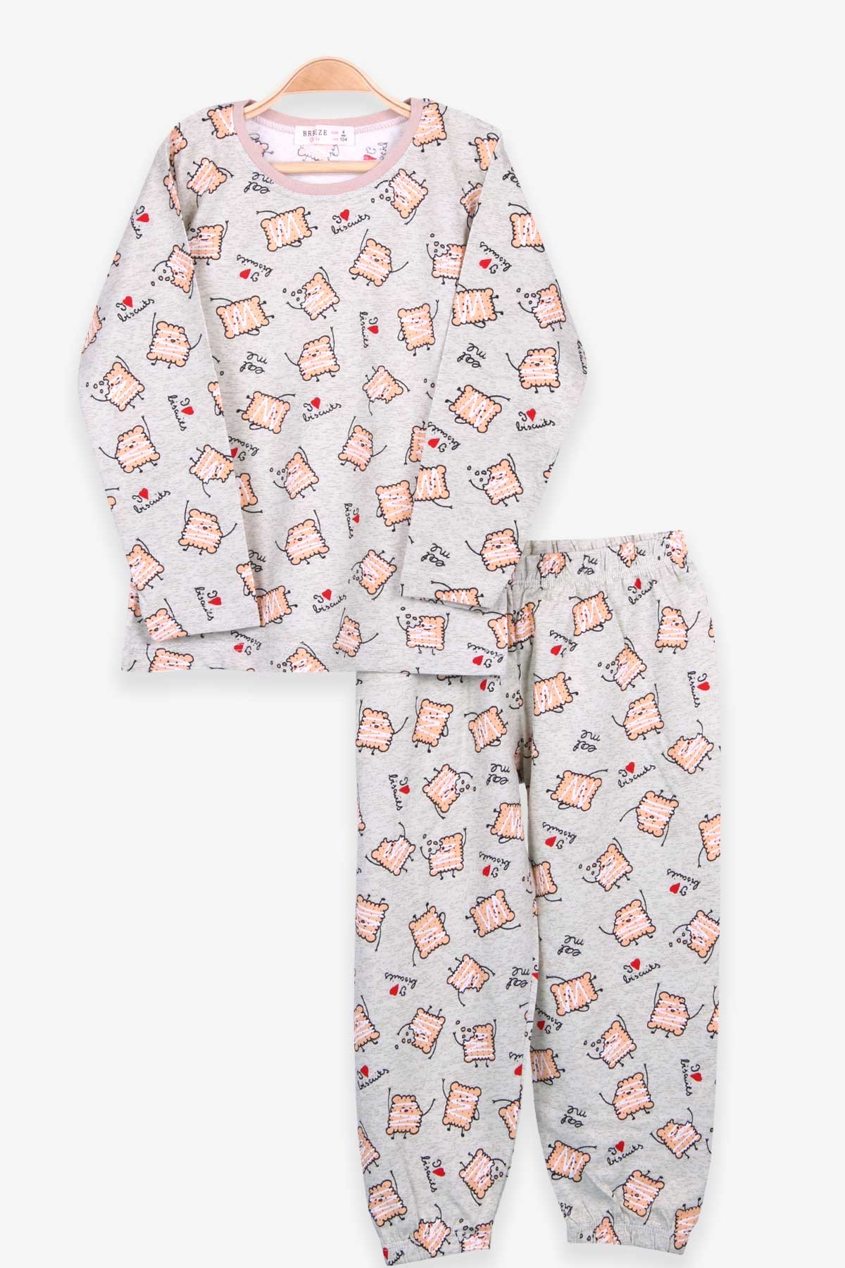 Breeze Kız Çocuk Pijama Takımı Bisküvili Su Yeşili (4-8 Yaş)