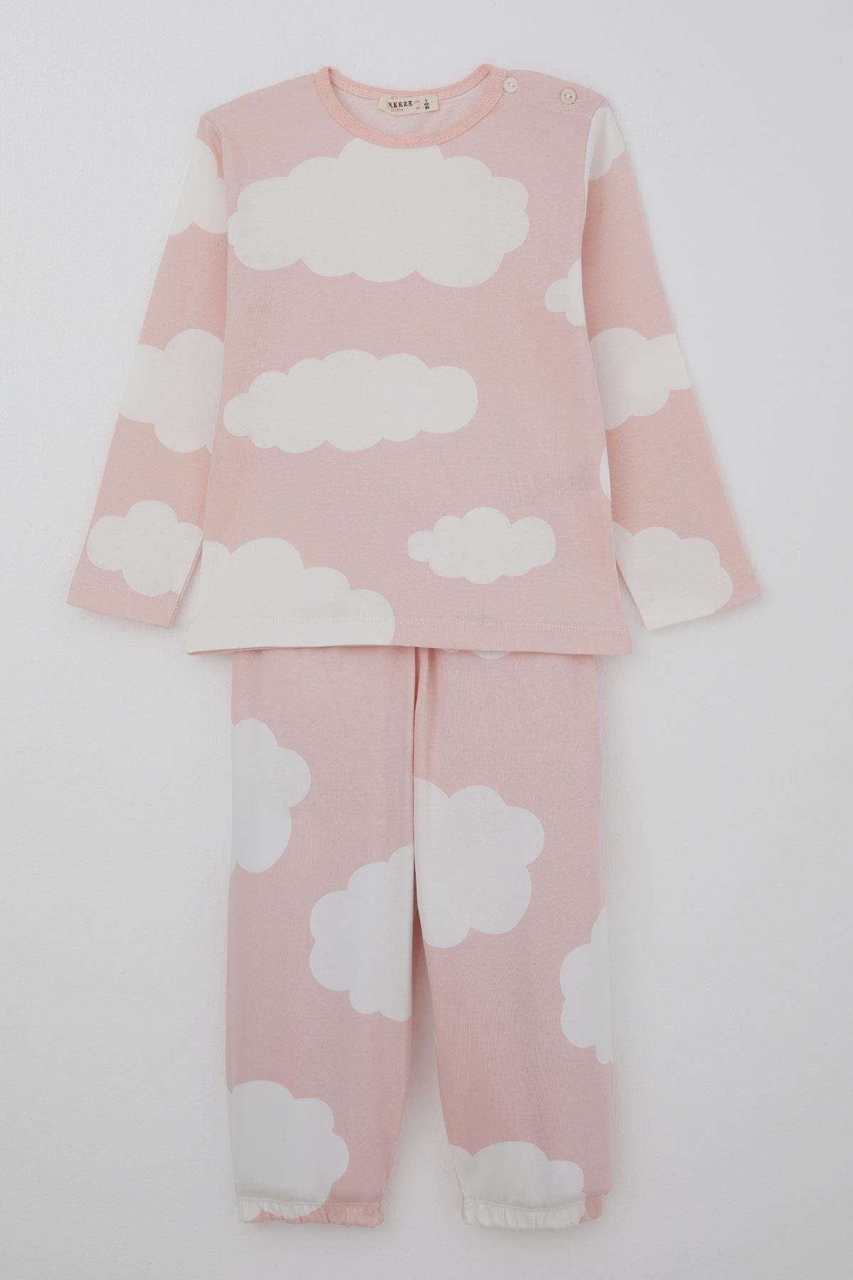 Breeze Kız Çocuk Pijama Takımı Bulut Desenli Pembe (1-3 Yaş)