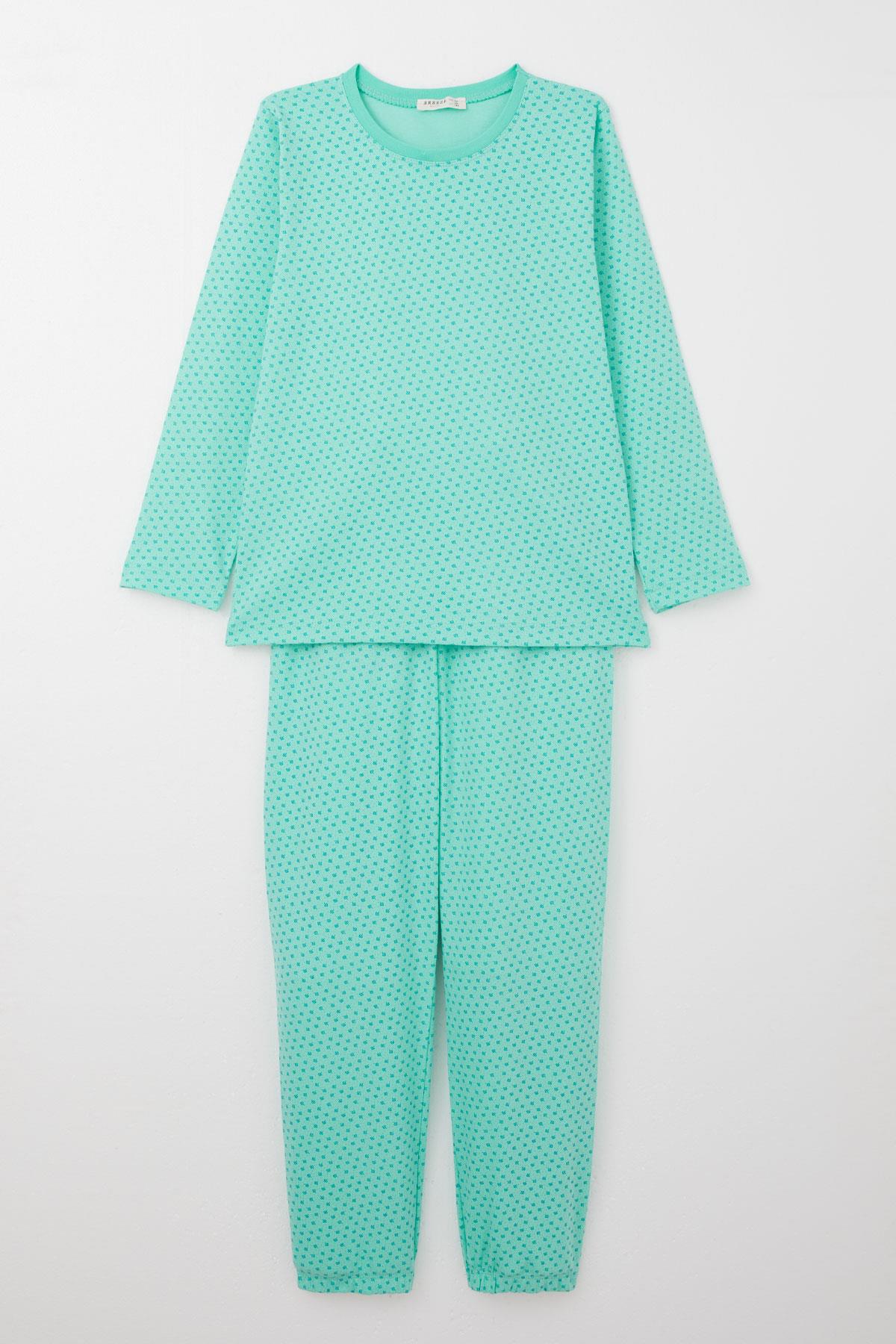 Breeze Kız Çocuk Pijama Takımı Çiçek Desenli Yeşil (9-12 Yaş)