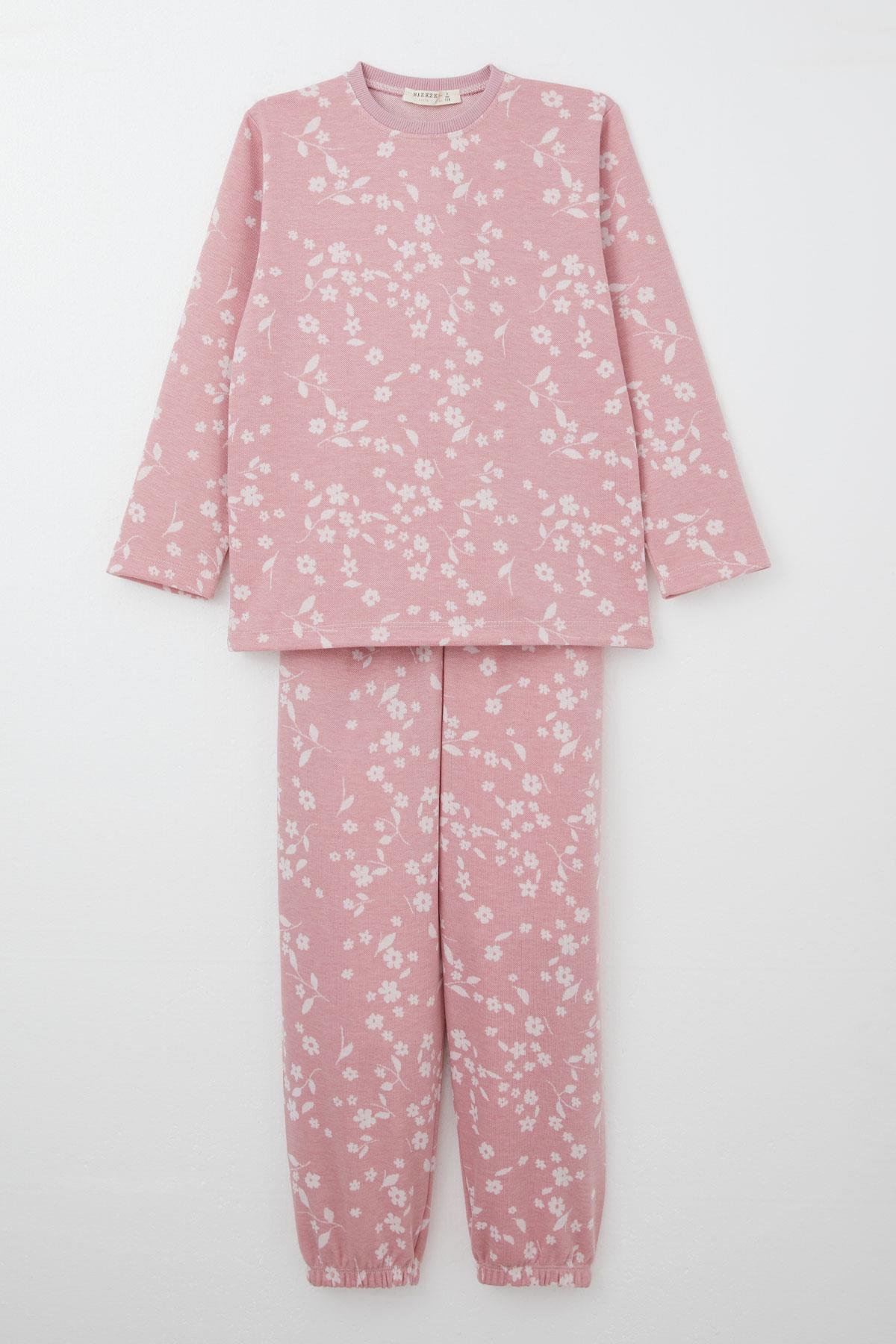 Breeze Kız Çocuk Pijama Takımı Çiçek Desenli Paçası Beli Lastikli Gülkurusu (8-14 Yaş)