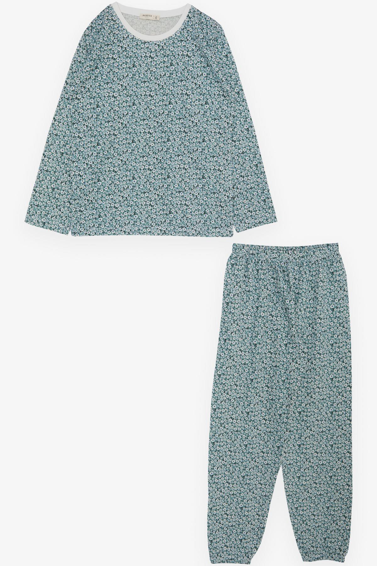 Breeze Kız Çocuk Pijama Takımı Çiçek Desenli Mint Yeşili (10-14 Yaş)