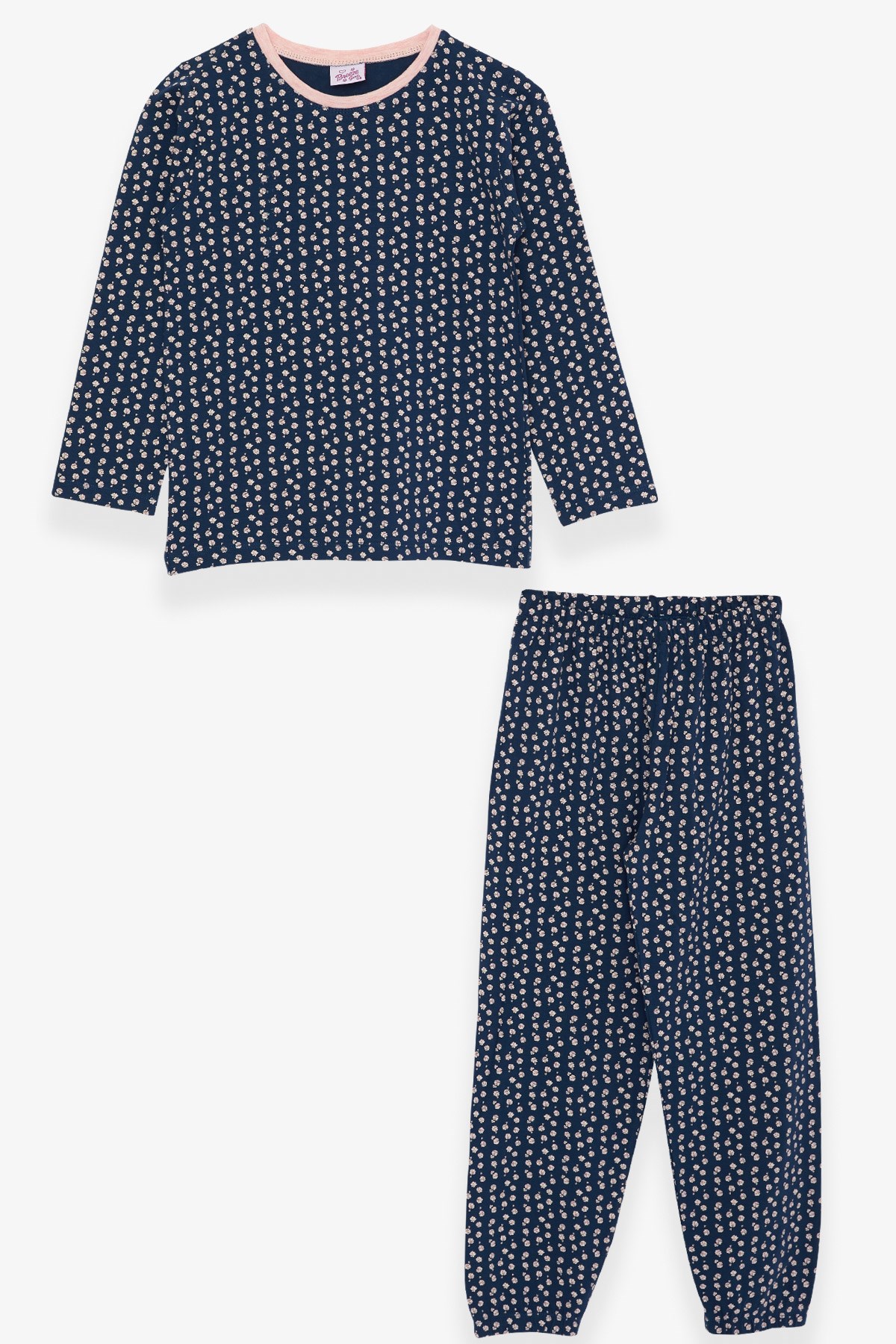 Breeze Kız Çocuk Pijama Takımı Çiçek Desenli Lacivert (4-8 Yaş)