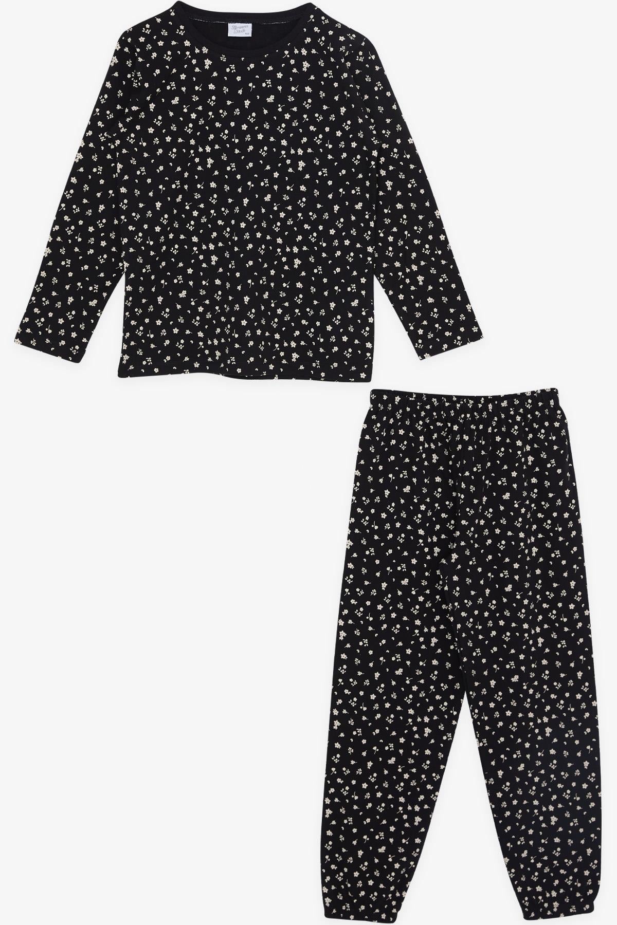 Breeze Kız Çocuk Pijama Takımı Çiçek Desenli Siyah (9-12 Yaş)