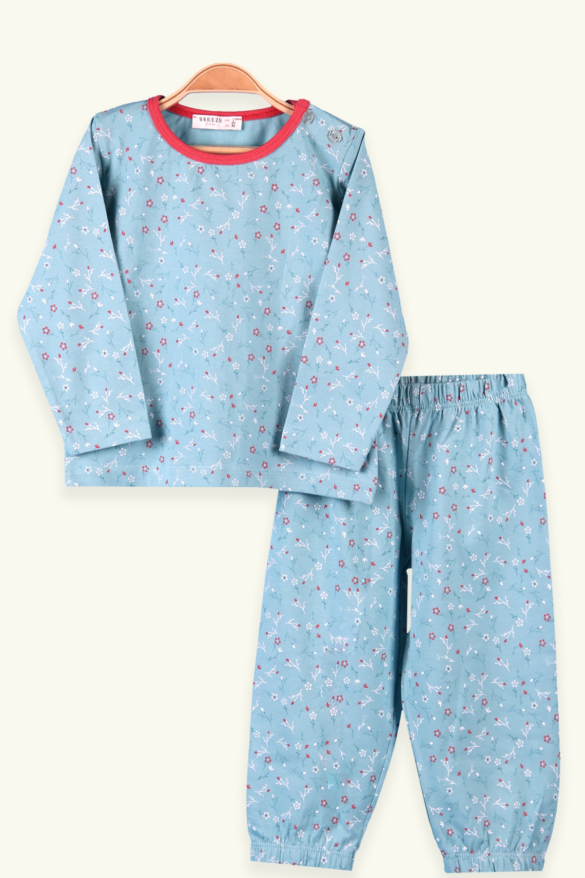 Breeze Kız Çocuk Pijama Takımı Çiçek Desenli Yeşil (2-6 Yaş)