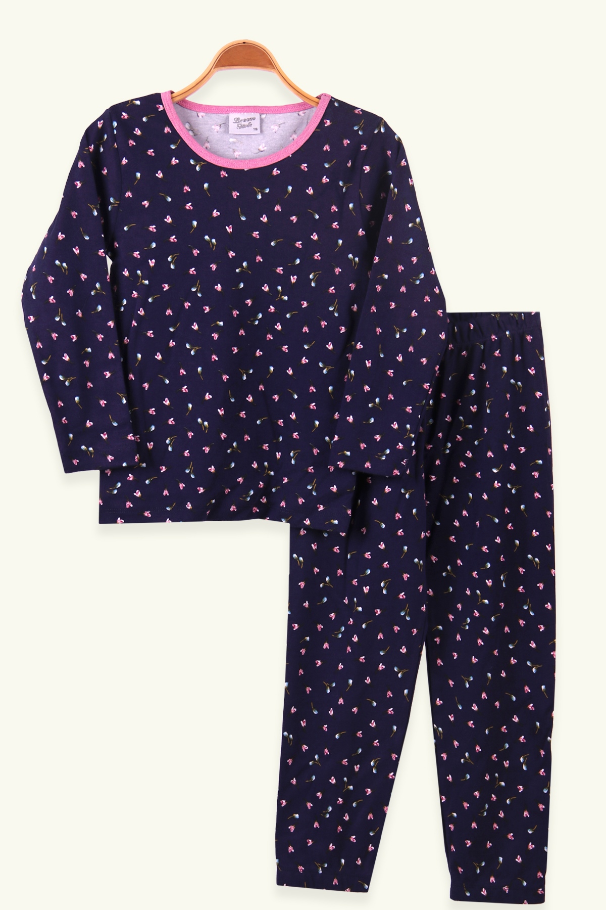 Breeze Kız Çocuk Pijama Takımı Çiçekli Lacivert (6-10 Yaş)
