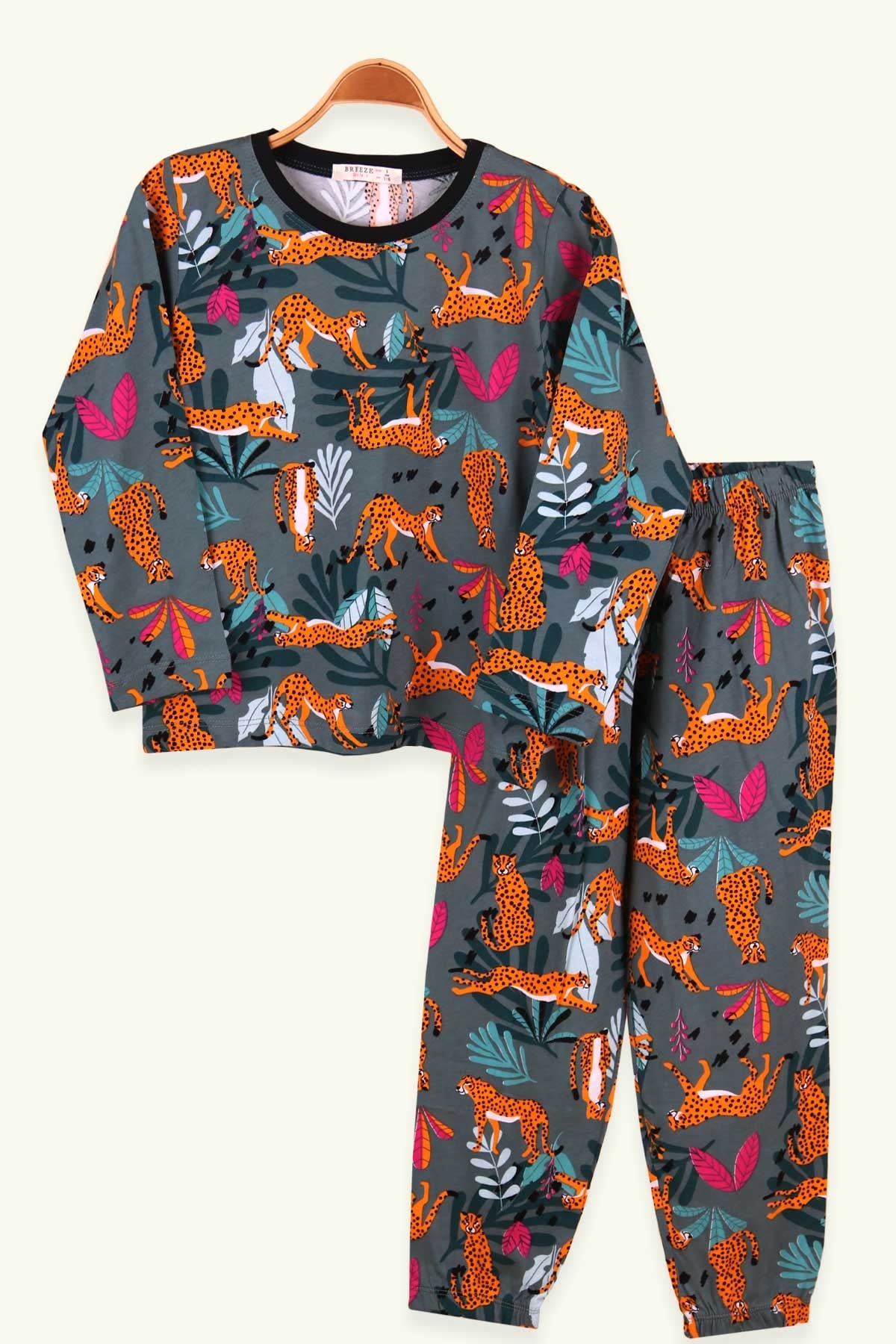 Breeze Kız Çocuk Pijama Takımı Çita Desenli Petrol Yeşili (6-10 Yaş)