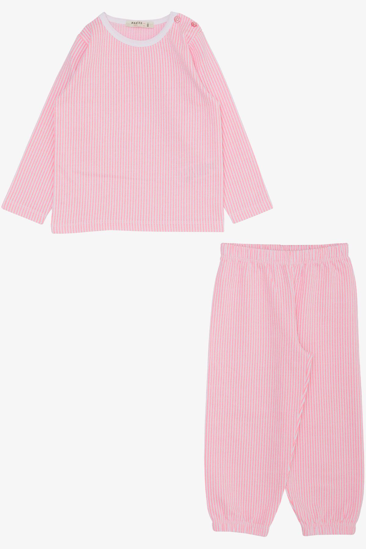 Breeze Kız Çocuk Pijama Takımı Çizgili Neon Pembe (1-4 Yaş)
