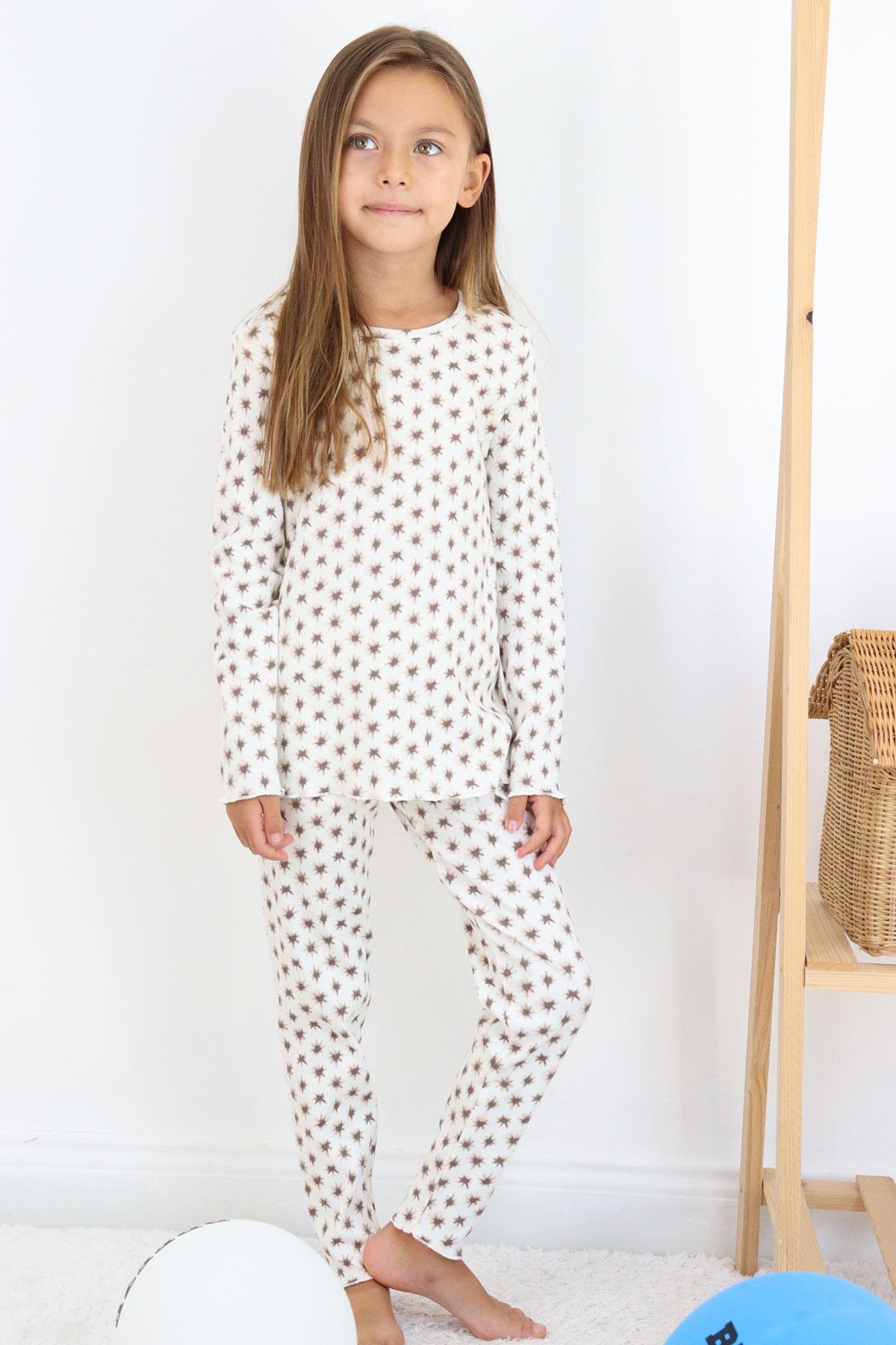 Breeze Kız Çocuk Pijama Takımı Desenli Ekru (4-7 Yaş)